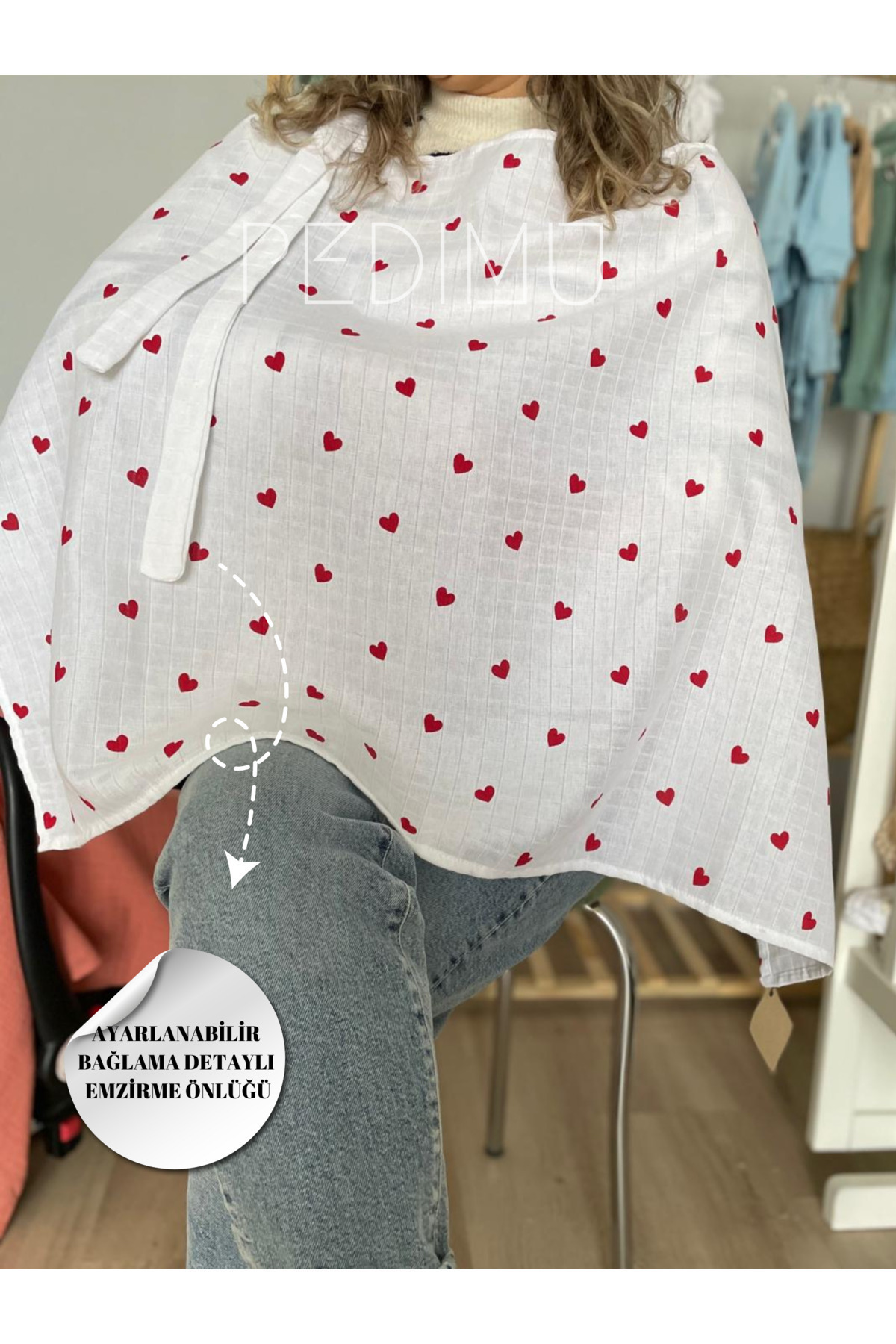 Pedimu Müslin Kalpli Emzirme Önlüğü 60x100 cm – %100 Pamuk, Nefes Alabilen, Ayarlanabilir fotoğrafı 3 (önizleme)
