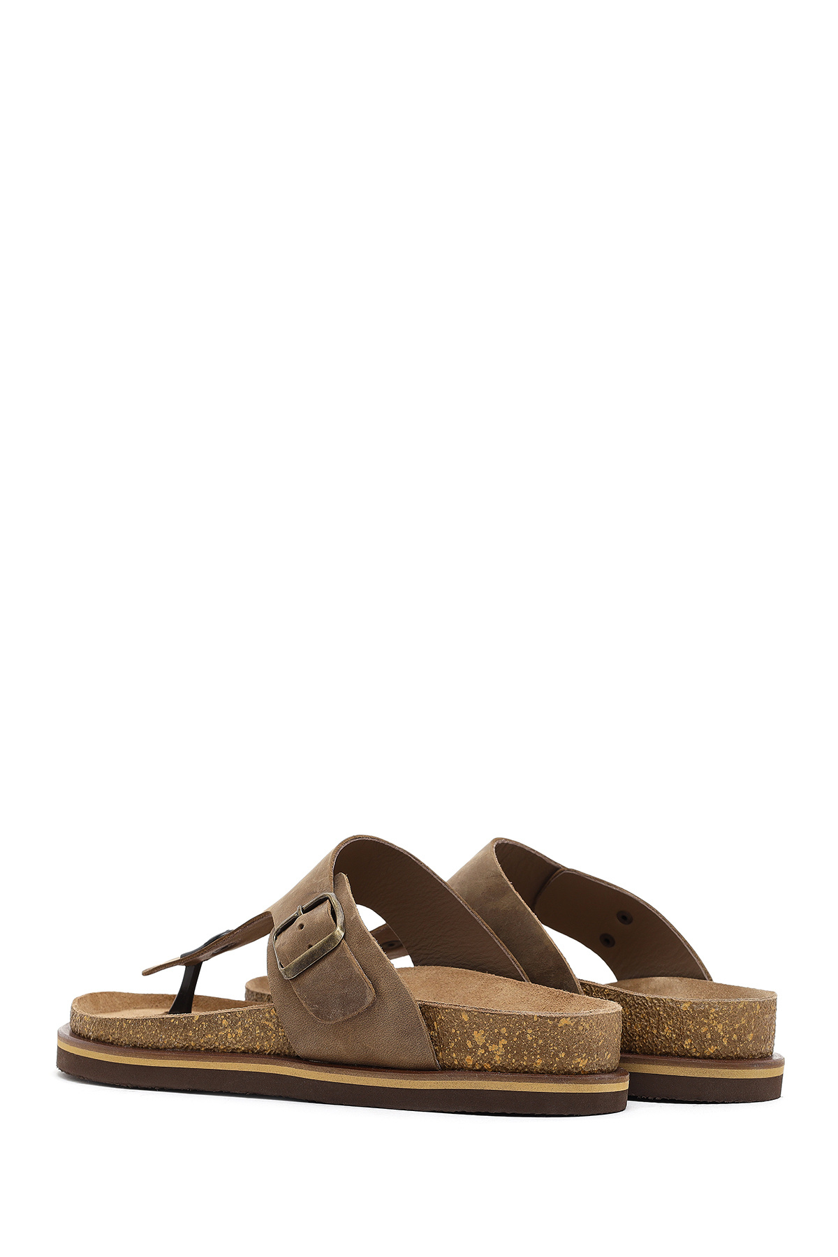 Derimod-Men's Beige Flip Flops Nubuck Leather Slippers 25Sfd6254V3 6