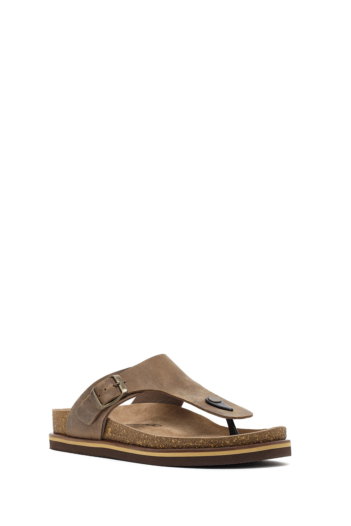 Derimod-Men's Beige Flip Flops Nubuck Leather Slippers 25Sfd6254V3 7
