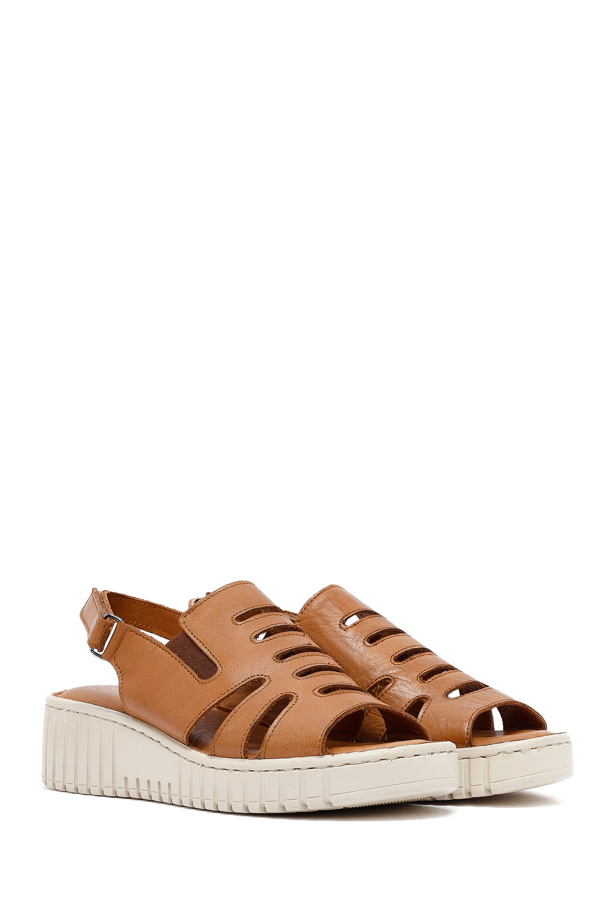 Derimod-Women's Tan Thick Soled Leather Comfort Sandals 25Sfd410618 3