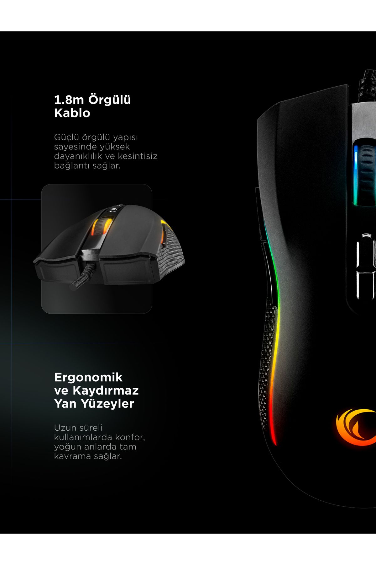 Rampage-SMX-R44 Gaming Mouse, RGB Lighting, 6400 DPI, 7 Programmable Buttons, Black 7
