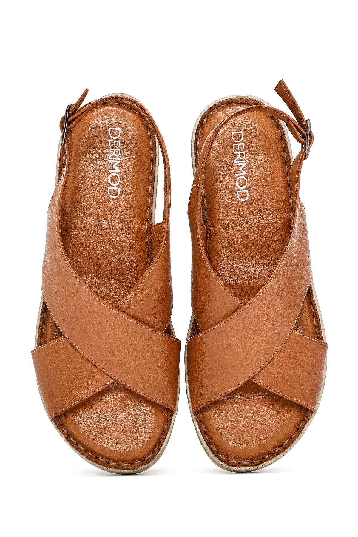 Derimod-Women's Tan Back Tie Leather Comfort Sandals 25Sfd410318 7