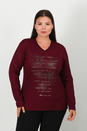 Lanze Taşlı ve Baskılı Penye Bluz