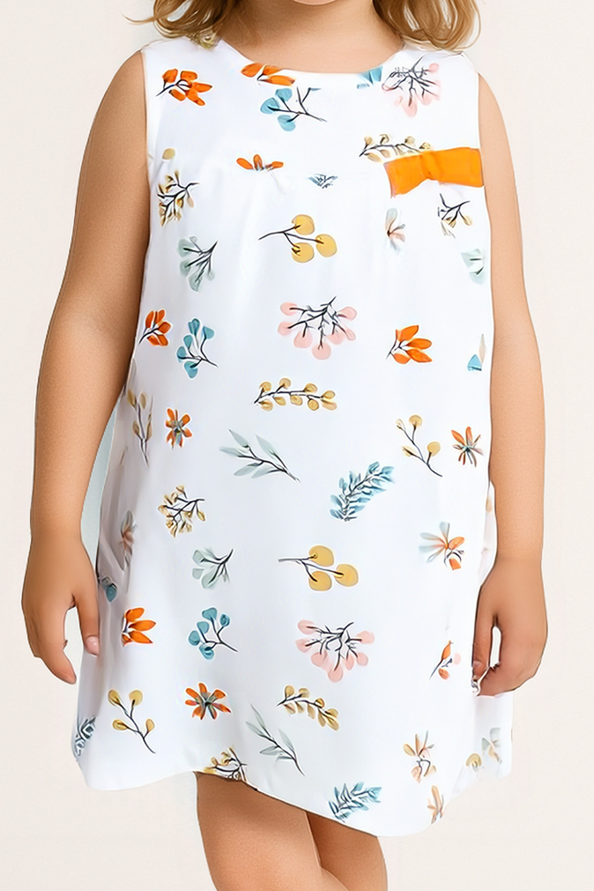 Kyron Kız Çocuk Çiçek Desenli Kolsuz Yazlık Elbise - Beyaz, Renkli Çiçek Detaylı, Günlük ve Rahat Tasarım fotoğrafı 4 (önizleme)