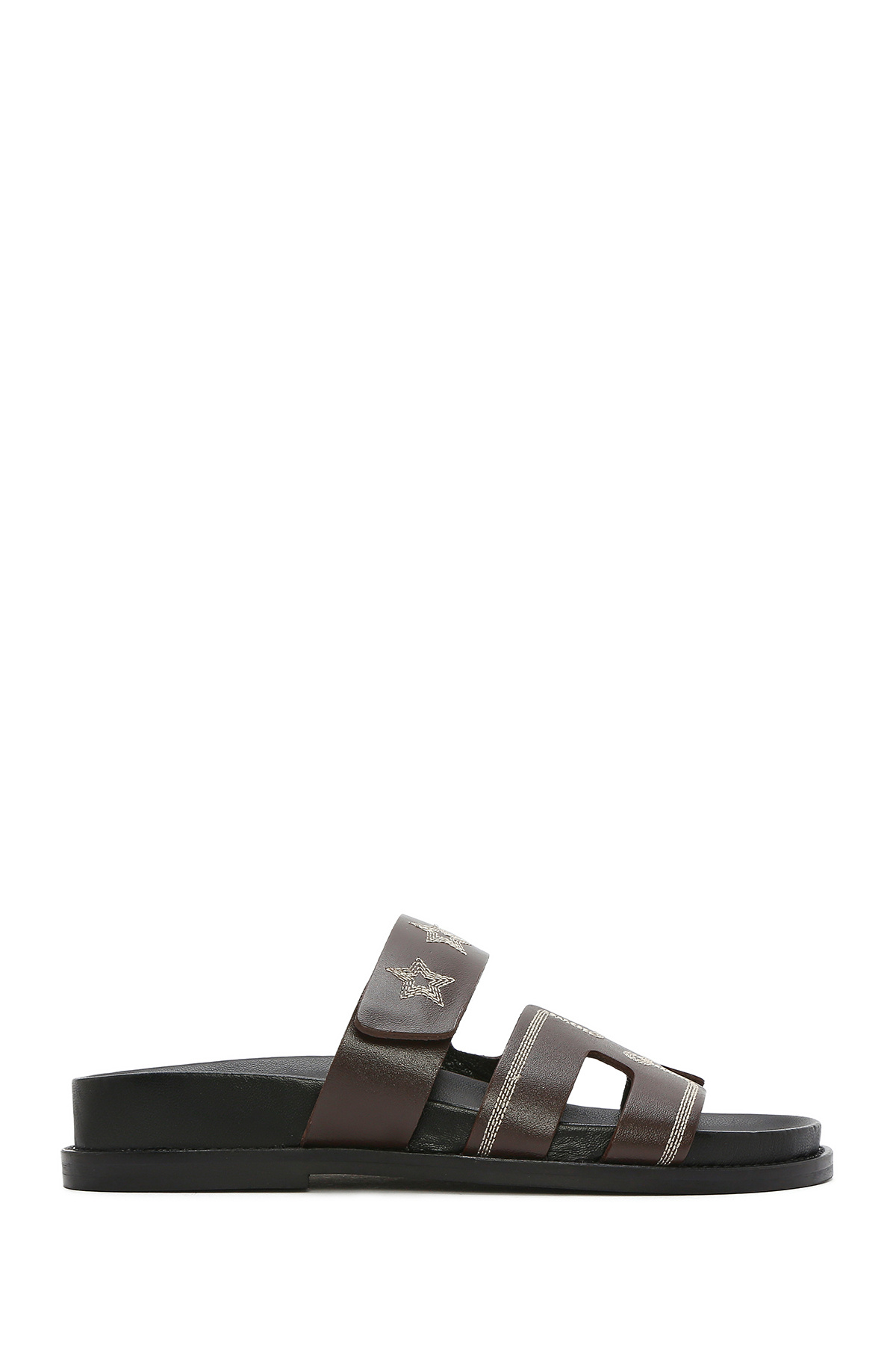 Derimod-Women's Brown Striped Patterned Leather Slippers 25Sfd 230018 1