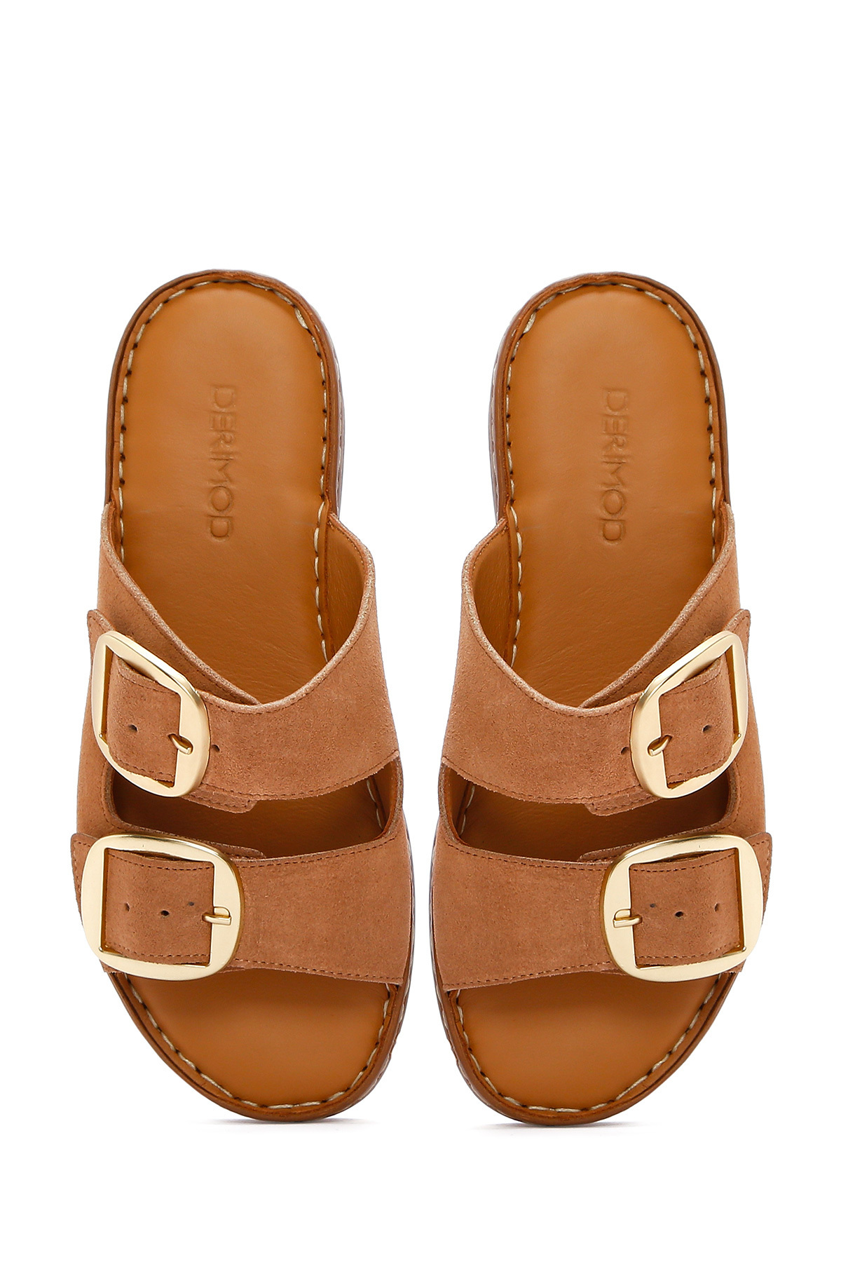 Derimod-Women's Powder Buckle Suede Leather Comfort Slippers 25Sfd 340110 7