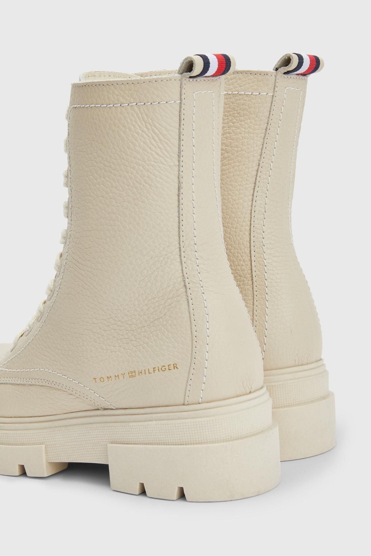 Tommy Hilfiger-Γυναικεία Tommy Hilfiger Logo Rubber Sole Wedge Heels Κομψή εμφάνιση Μπότες Κρέμα Μπότες & 5