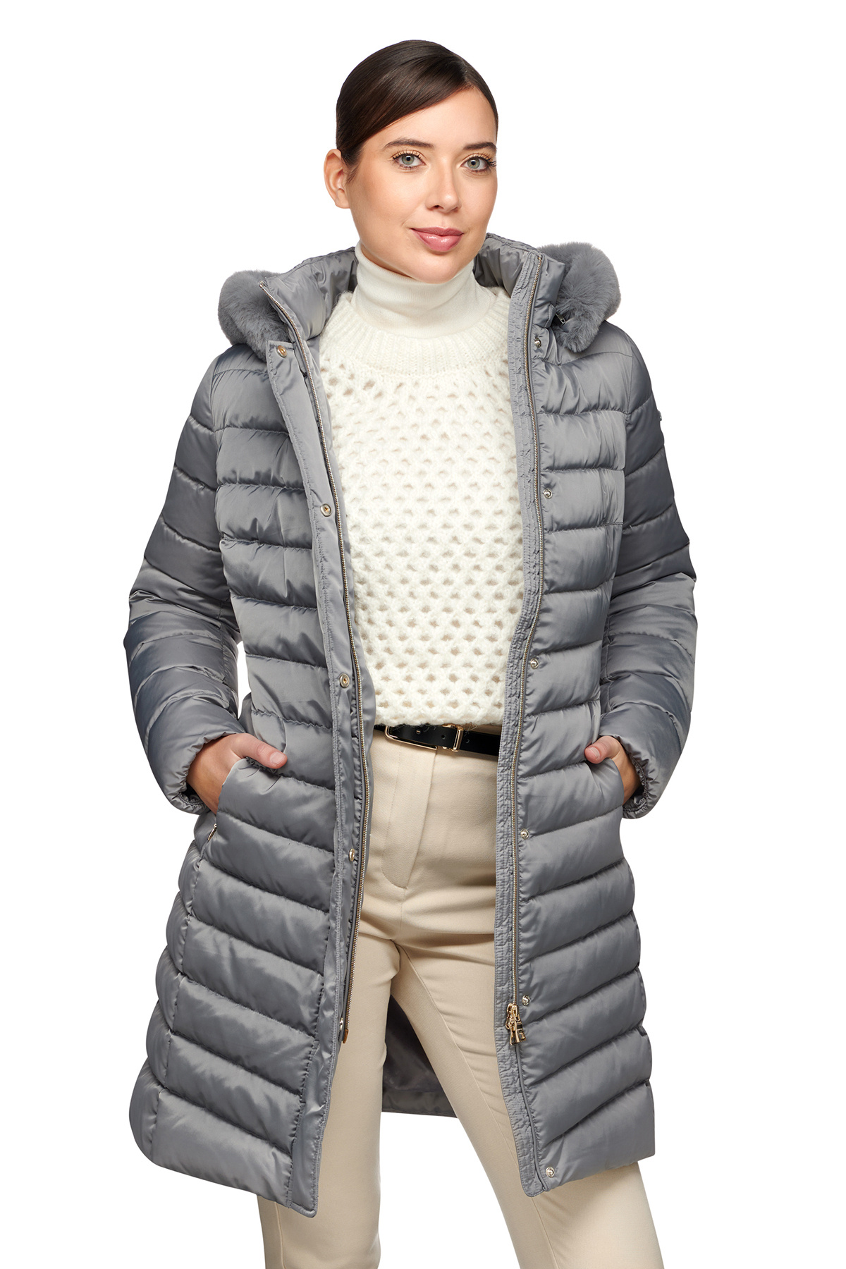 Geox-Women's Gray Xhup, Bettanie Long Coat with a Hood W4626Ht3122F1787 1