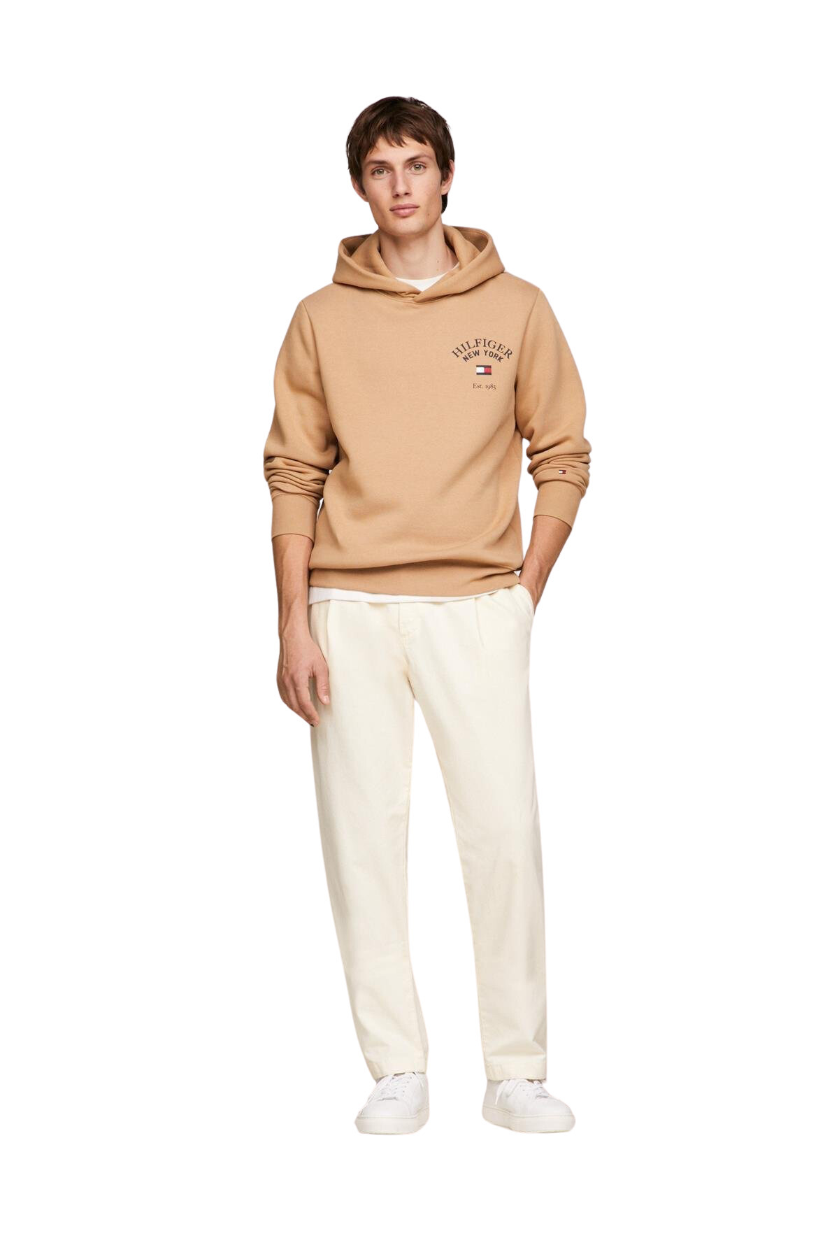 تامی هیلفیگر سویشرت مردانه کلاه‌دار نخی با لوگوی برند، رنگ سبز، مدل MW0MW336