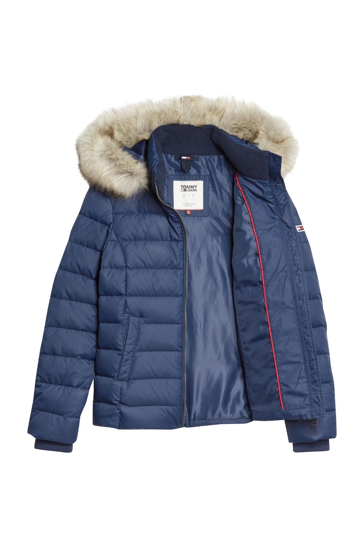 Tommy Hilfiger  Kadın Marka Bayrak Logolu Sabit Kapüşonlu Kapitone Dolgulu Lacivert Mont DW0DW08588 C - Görsel 2