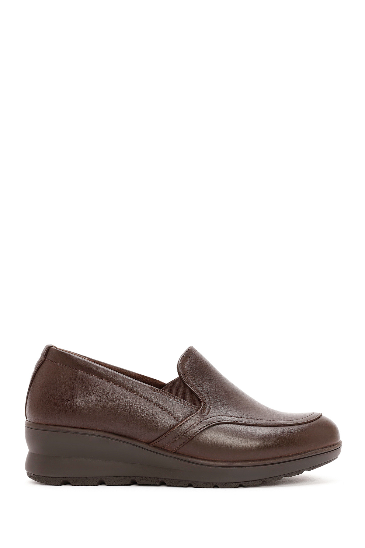 Derimod-Women's Brown Wedge Heeled Leather Comfort Loafer 24Wfd 236818 1