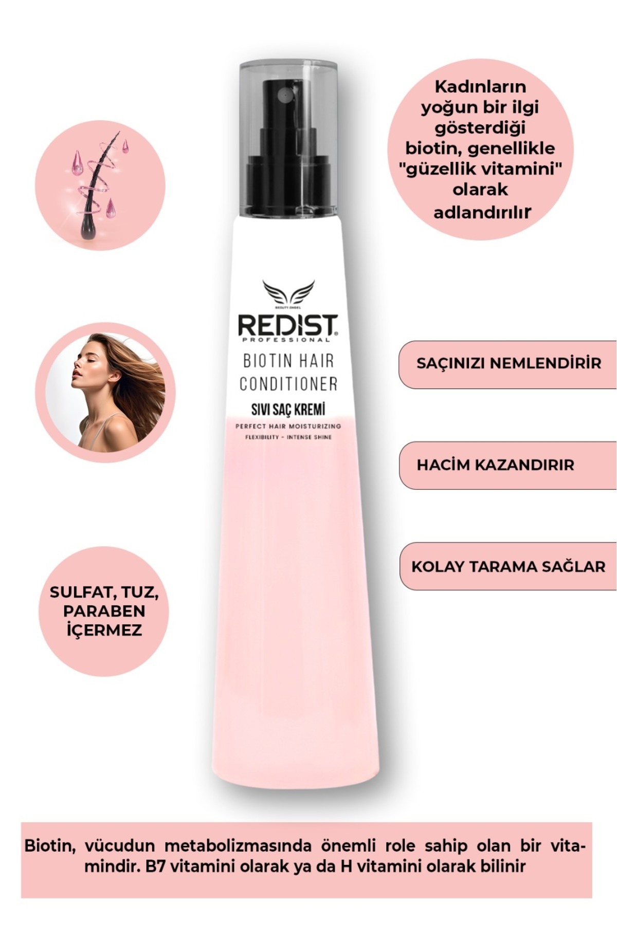 BİOTİN FÖN SUYU 225 ML (SÜLFAT - TUZ - PARABEN) İÇERMEZ - VEGAN — 8697926026102 — تصویر 4 از 4