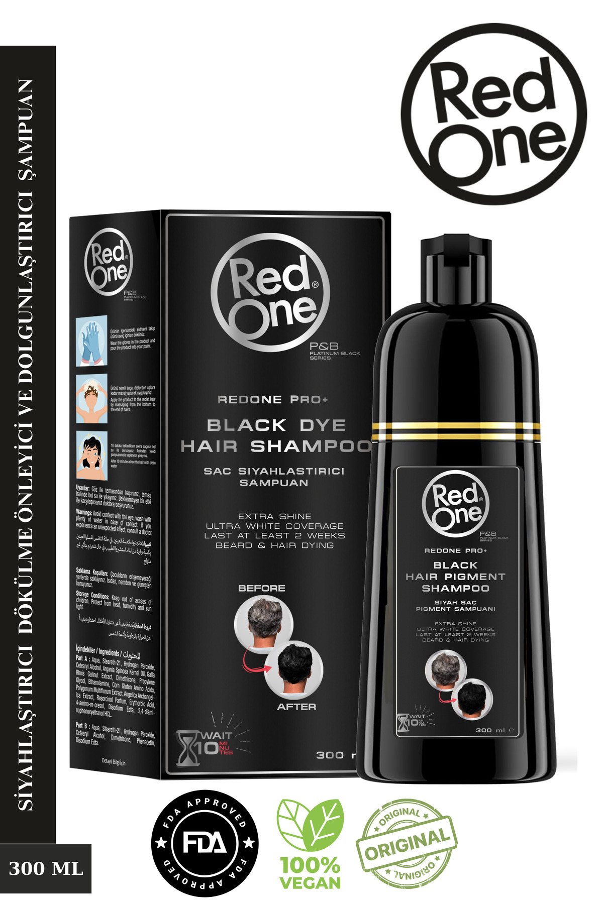 Red One Redone Siyah Saç Şampuanı – Doğal Ve Kalıcı Siyah Görünüm 300 ml