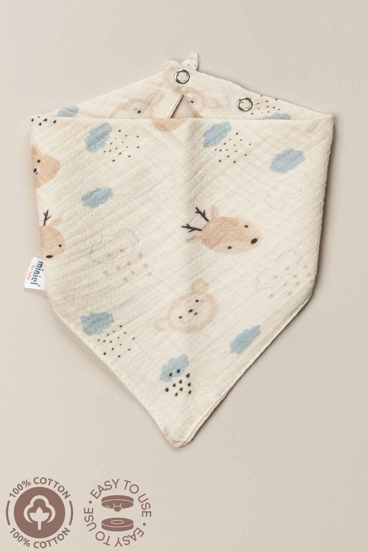 Miniel Unisex Bebek %100 Organik Pamuklu Baskılı Müslin Kumaş Bebek Salya Önlük & Fular 4Lü Set fotoğrafı 5 (önizleme)