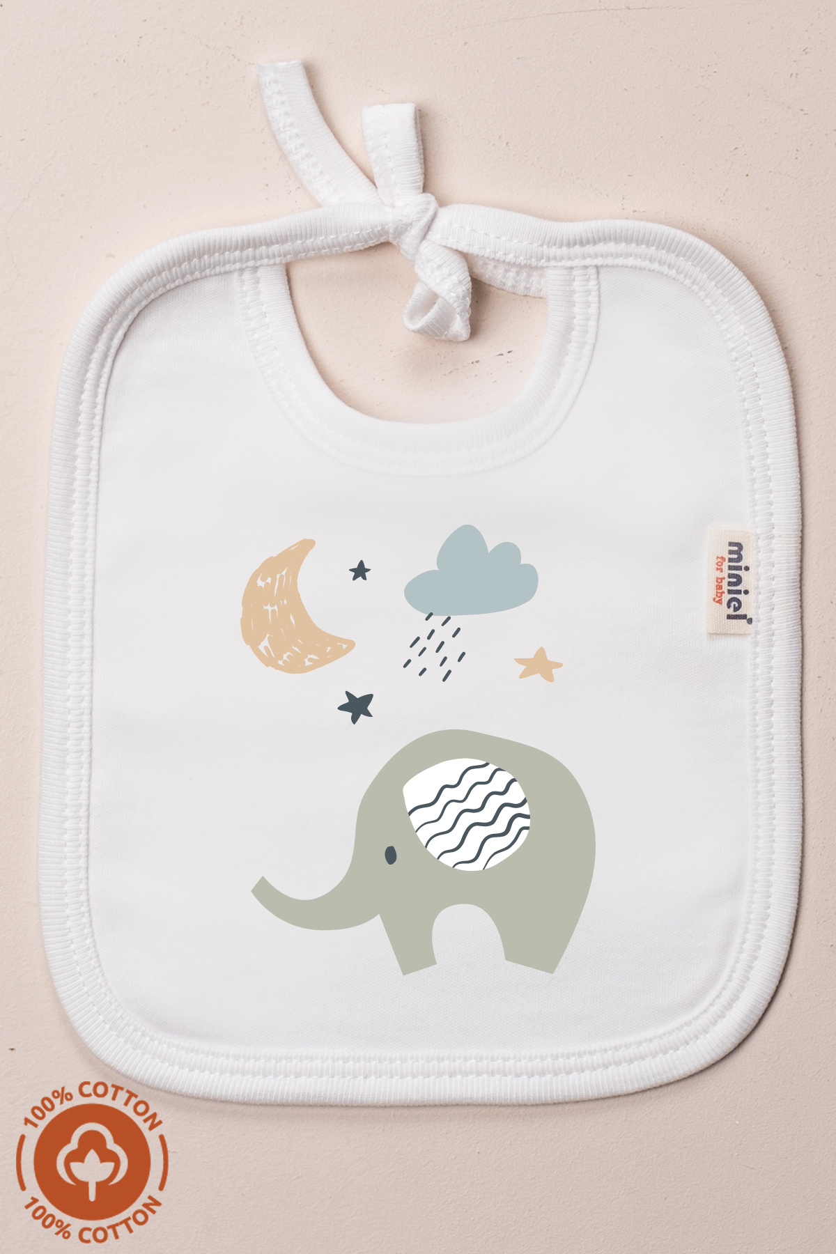 Miniel Unisex Bebek Yenidoğan Penye Organik Pamuklu Fil Baskılı 0-3 Ay Bebek Önlüğü 3'Lü Set fotoğrafı 3 (önizleme)