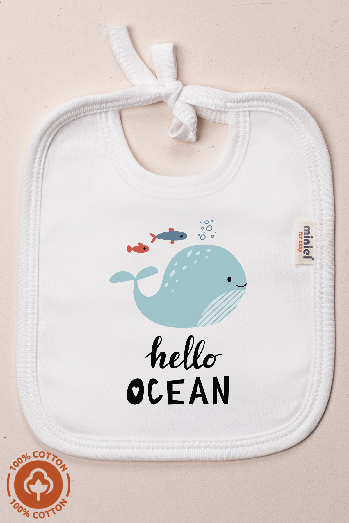 Miniel Unisex Bebek Yenidoğan Penye Organik Pamuklu Hello Ocean Baskılı 0-3 Ay Bebek Önlüğü 3'Lü Set fotoğrafı 3 (önizleme)