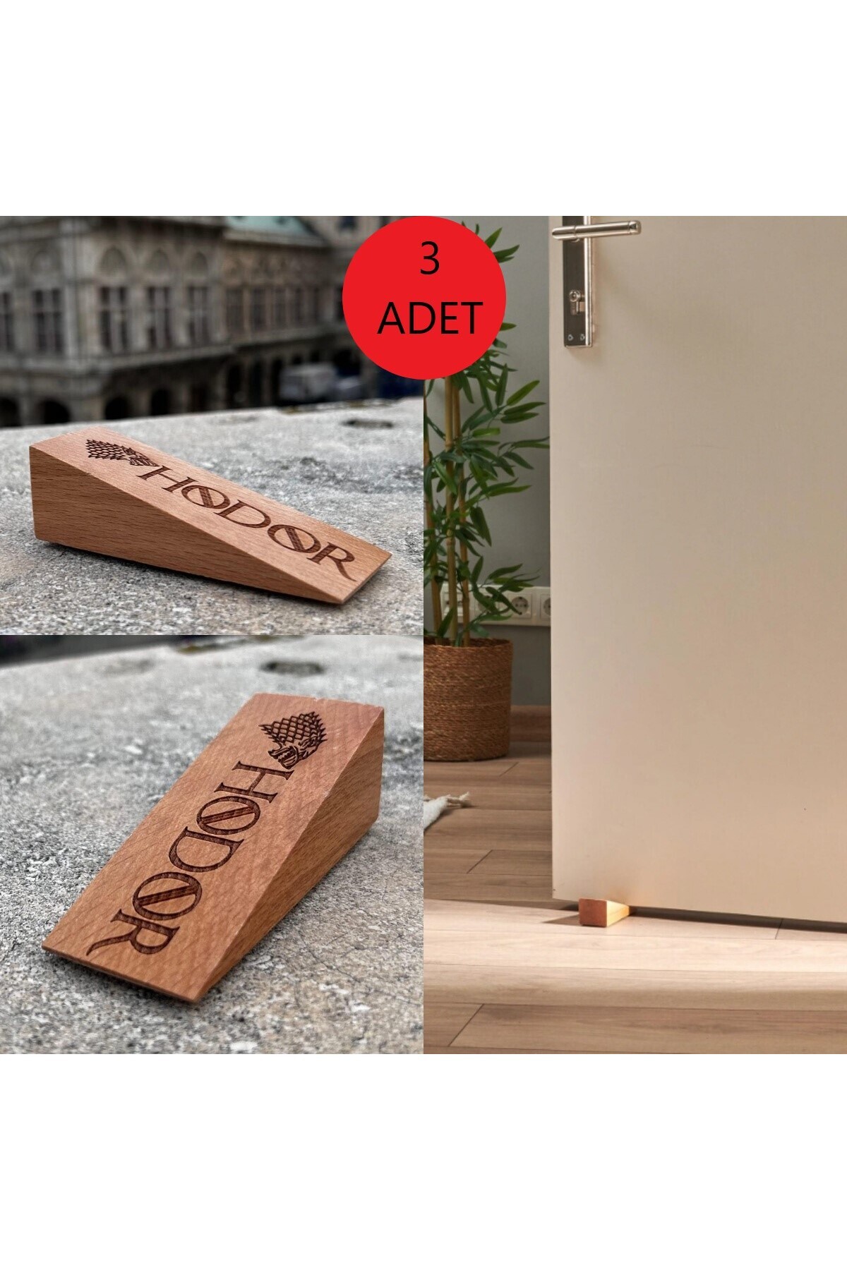 3Pcs Wooden Door Stopper Door Holder Wedge Stopper with Anti-Slip Felt with Hodor Lettering