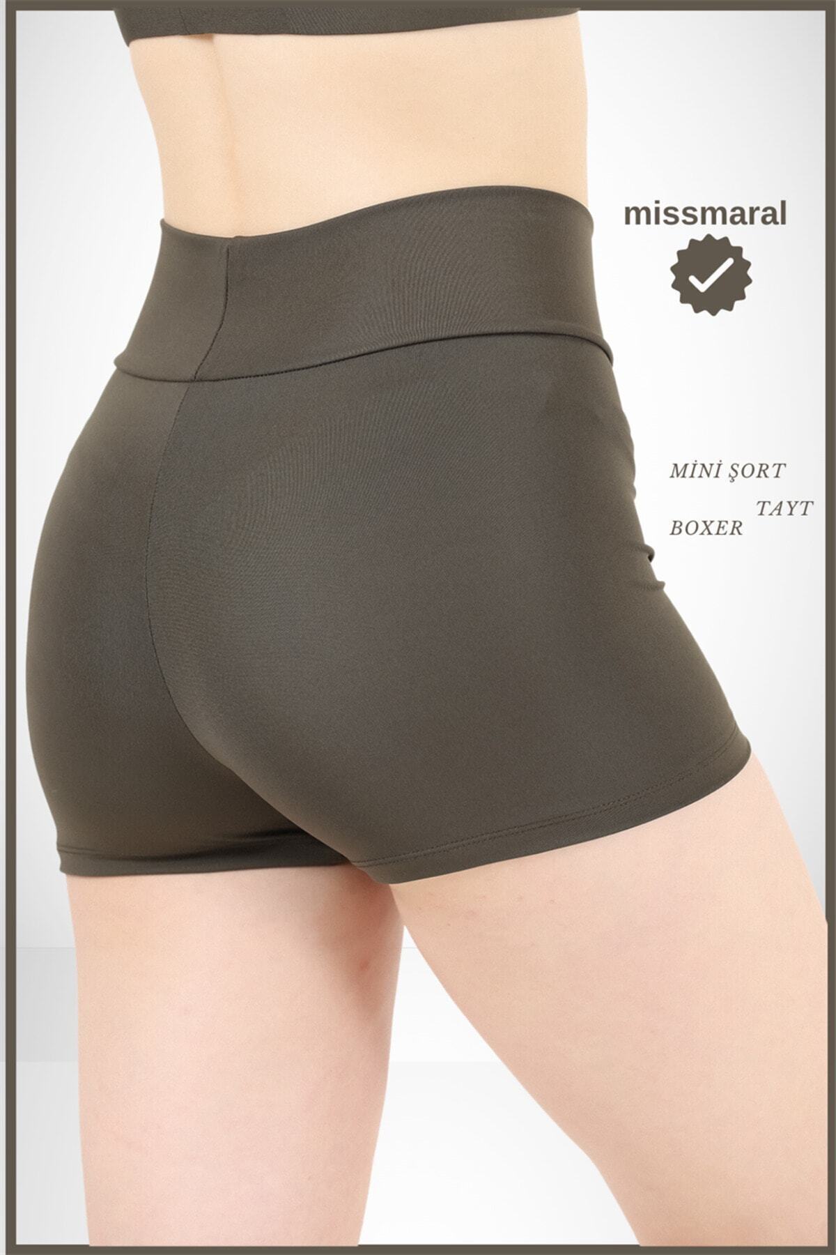 missmaral Kadın Haki Yüksek Bel Toparlayıcı İç Göstermeyen Boxer Şort – Deniz, Havuz & Günlük Kullanım İçin