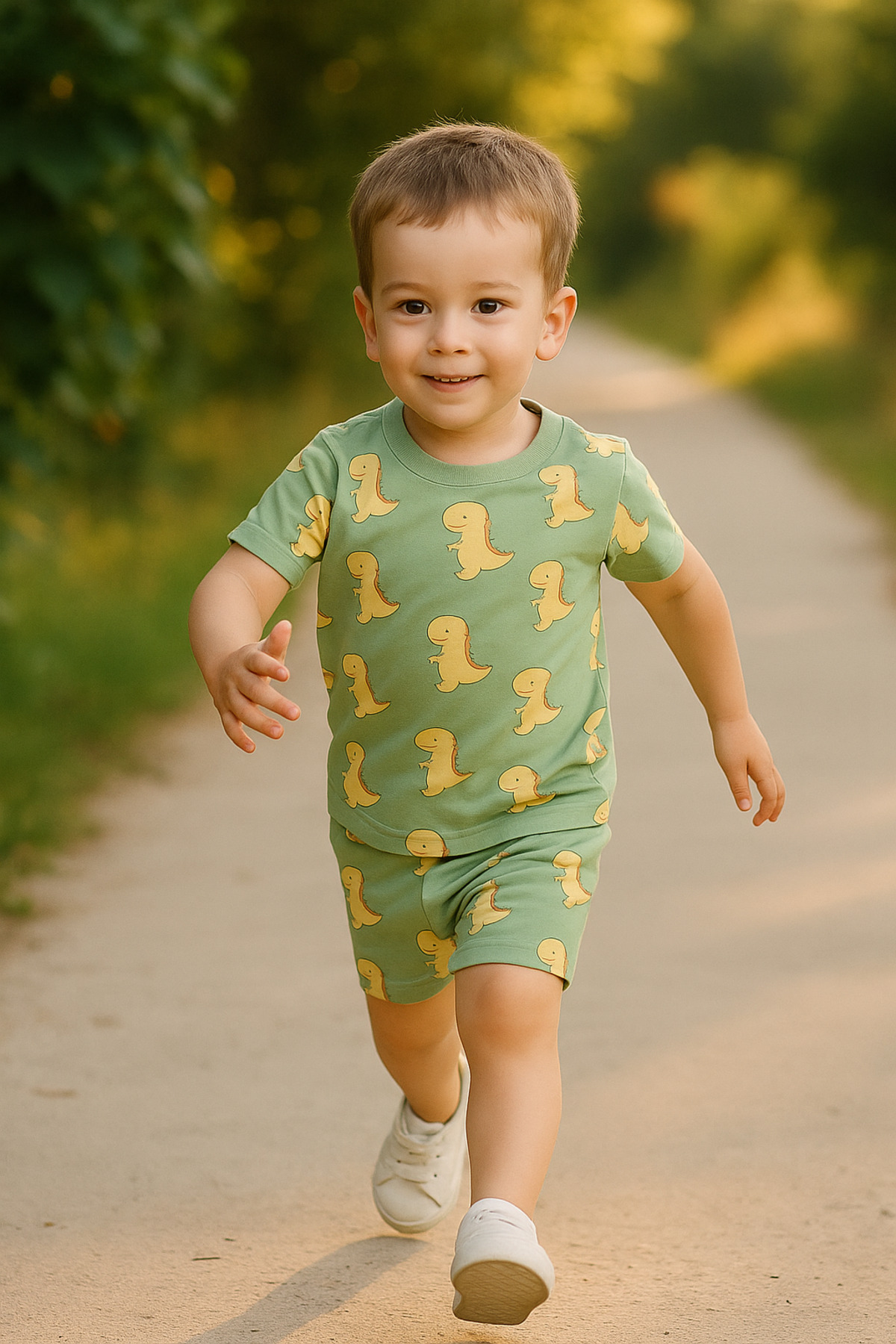 aden kids Pamuklu Dinozor Desenli Geniş Yaka Yazlık Pijama Takımı (0-5 YAŞ) – Unisex / Kız-erkek Çocuk Için fotoğrafı 3 (önizleme)