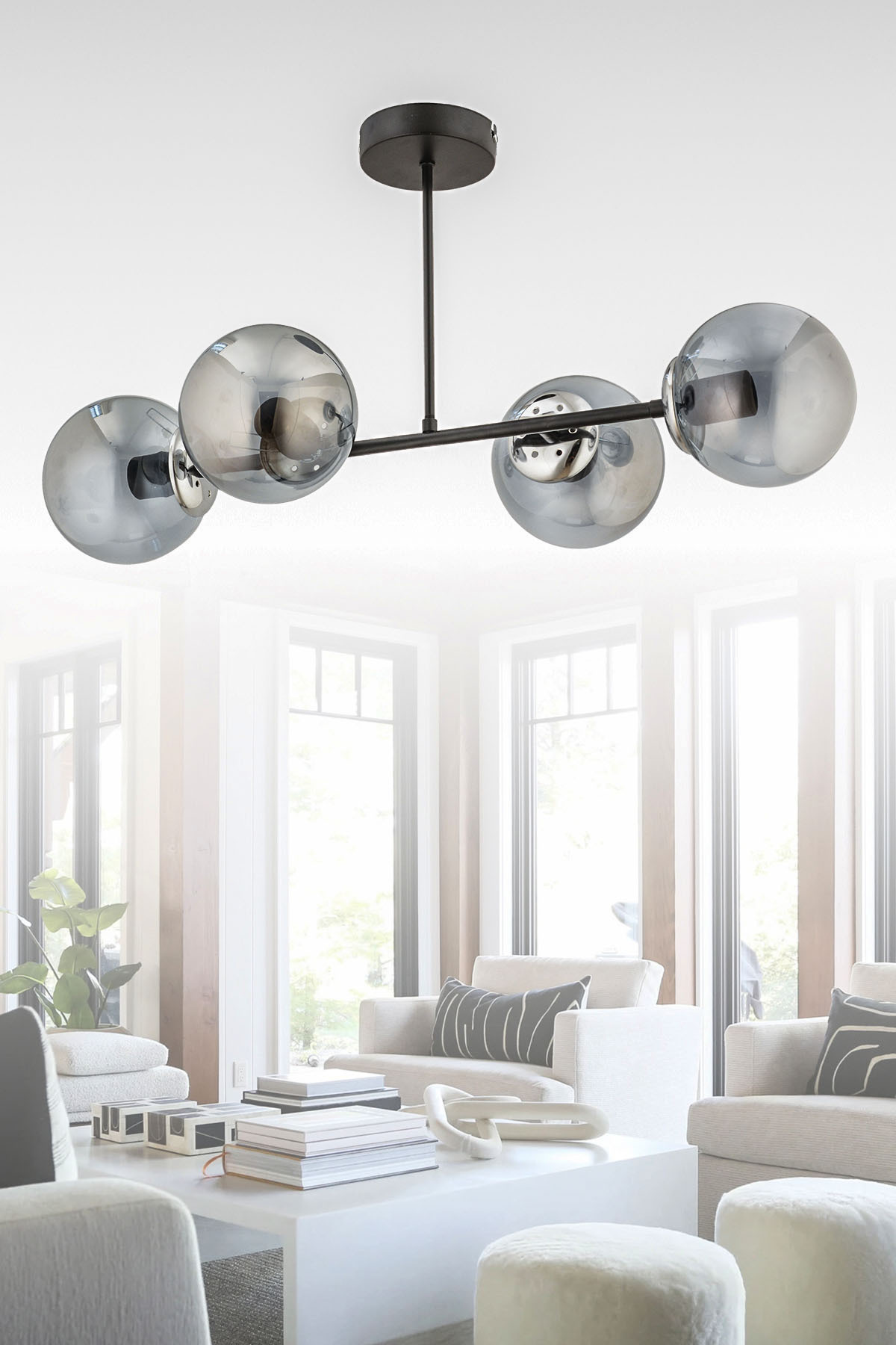 avimonaydınlatma HİRA 4'LÜ SİYAH FÜME GLOB CAMLI MODERN PLAFONYER