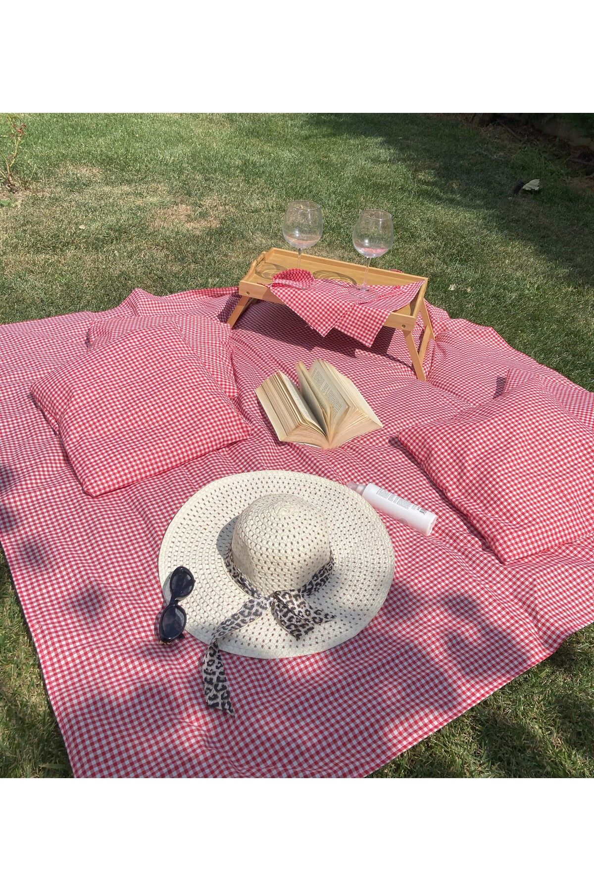 KaHoCo-Picnic Set Pitikare Red Tablecloth and 4 Cushions Picnic Set (Service Table Is Not Included) 1