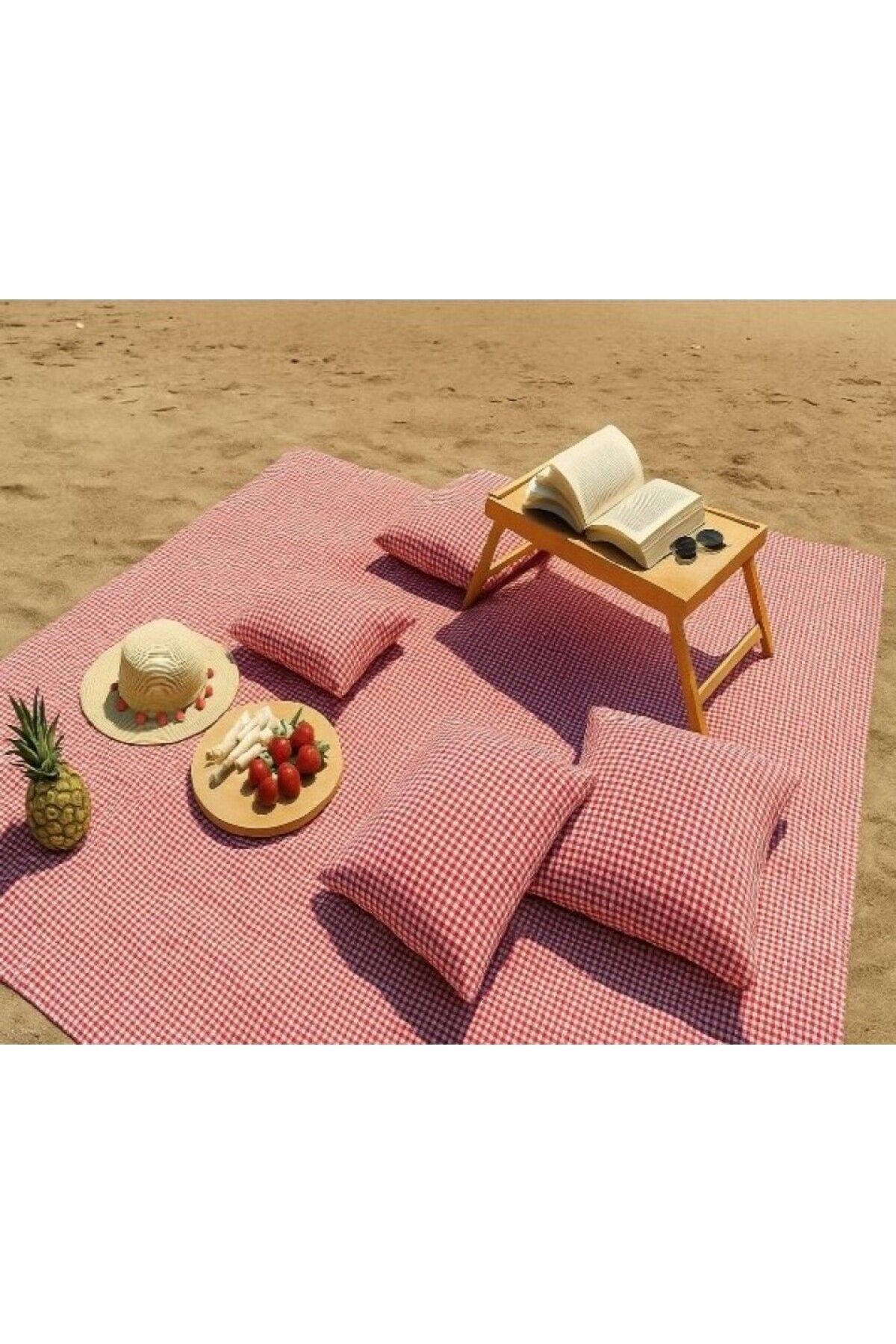 KaHoCo-Picnic Set Pitikare Red Tablecloth and 4 Cushions Picnic Set (Service Table Is Not Included) 5