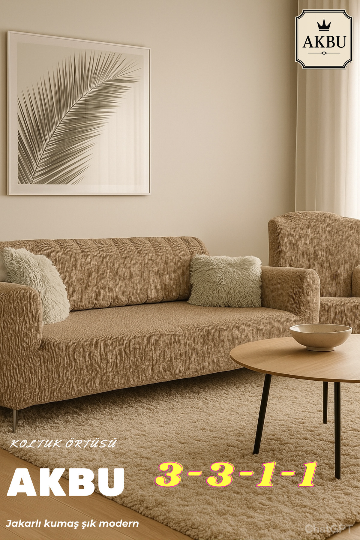 AKBU-Jacquard plain pattern 3 3 1 1 elastic sofa cover |   Elastic seat cover |   Set of seat cover 1