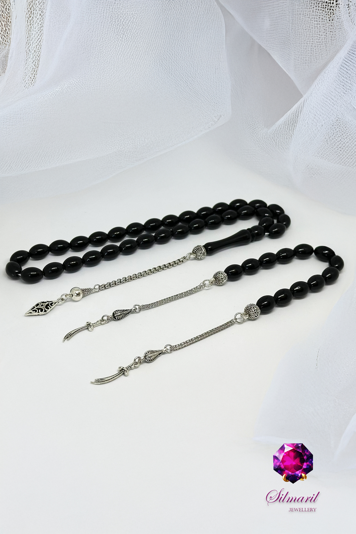 Kişiye Özel Harfli Erkek Hediyelik Kehribar Tesbih + Zaza Seti (Hareli Siyah)