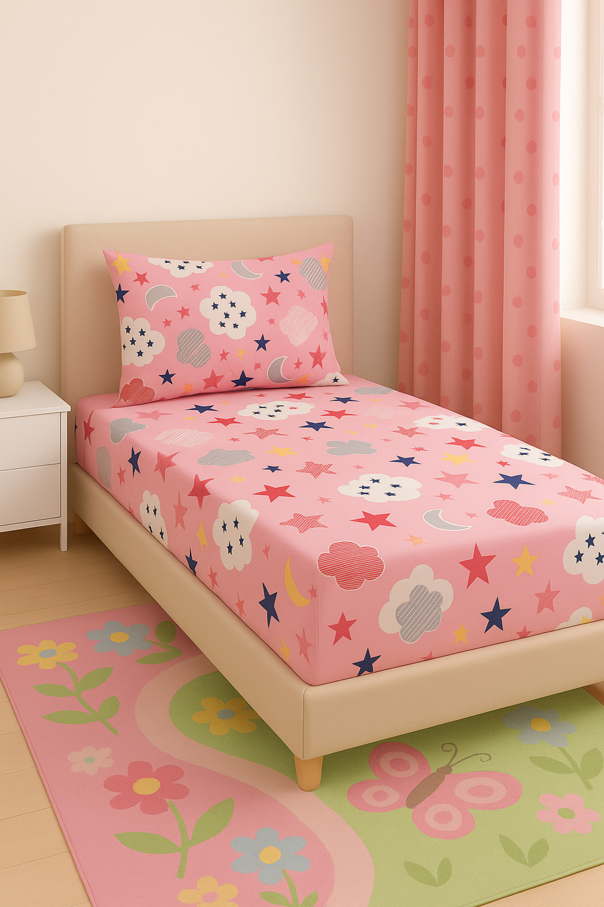 sehra-Single Cotton Fitted Sheet + Pillowcase Set Quality Durable Various Pattern Set 1
