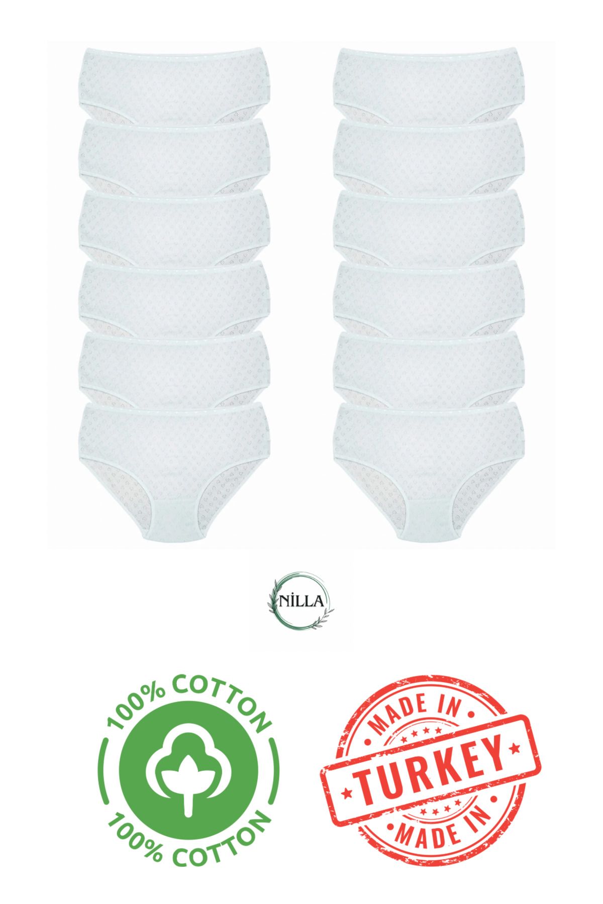 Onurel Women's 12 Pack White Heart High Waist Cotton Panties