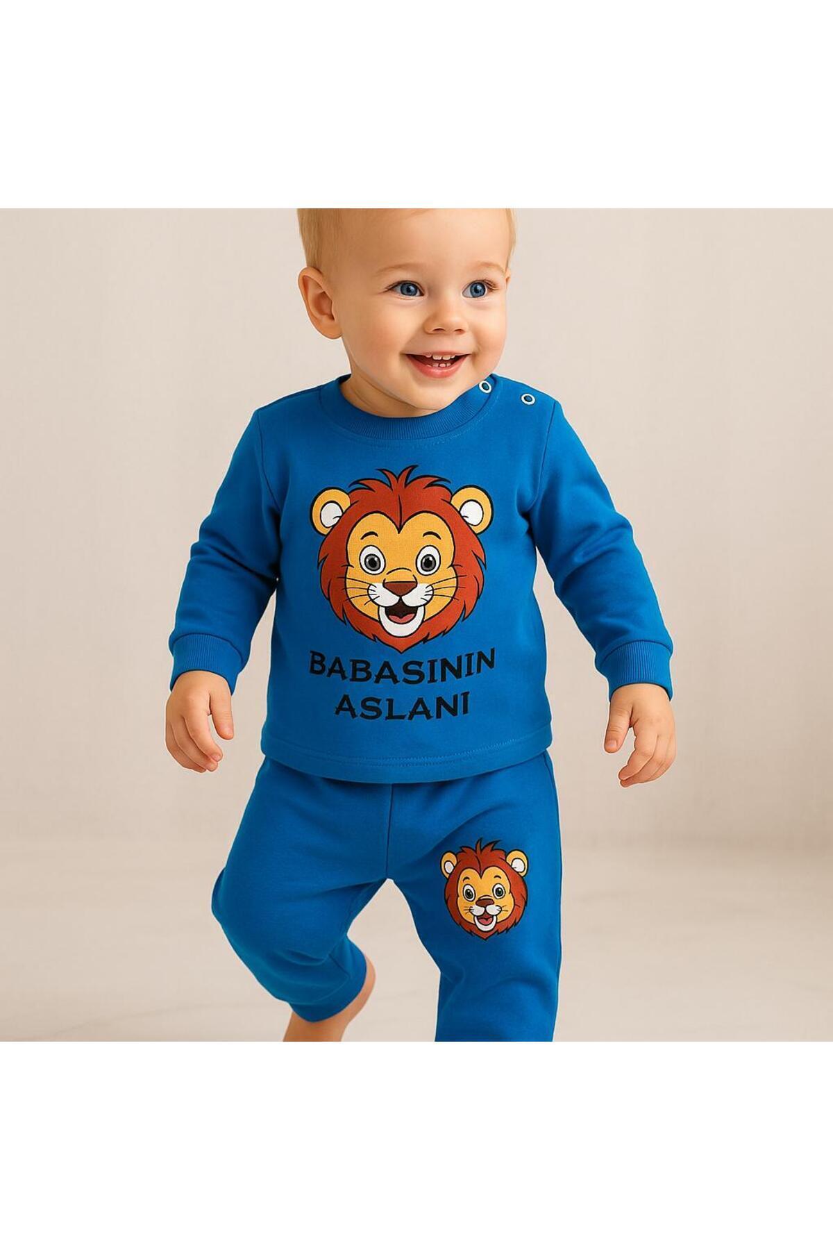 nevrankids Babasının Aslanı Erkek Bebek 2'li Takım - Mavi fotoğrafı 4 (önizleme)