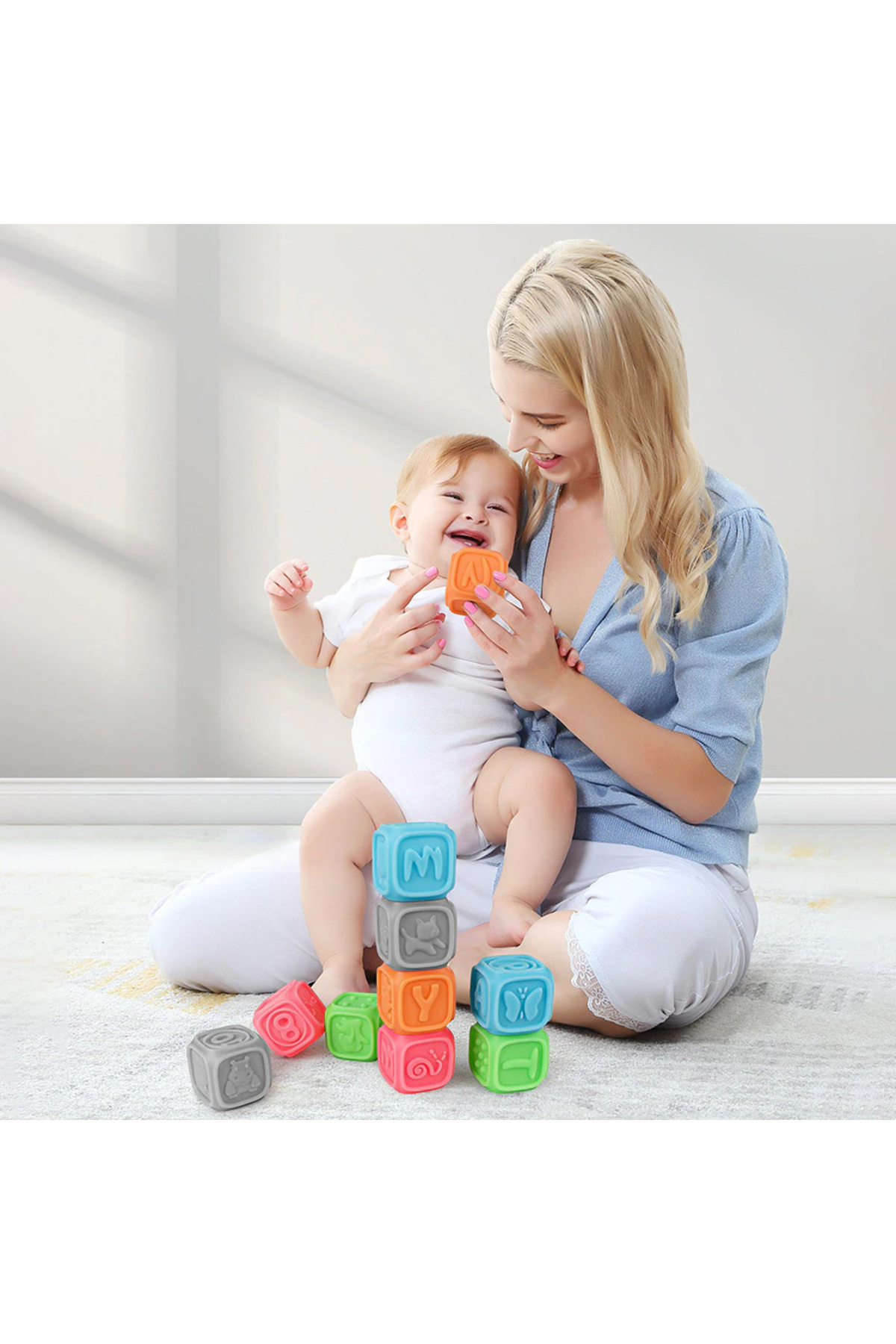 tumama-Set of 10 educational silicone cubes with 3D models for teething, letters, numbers, animals 6