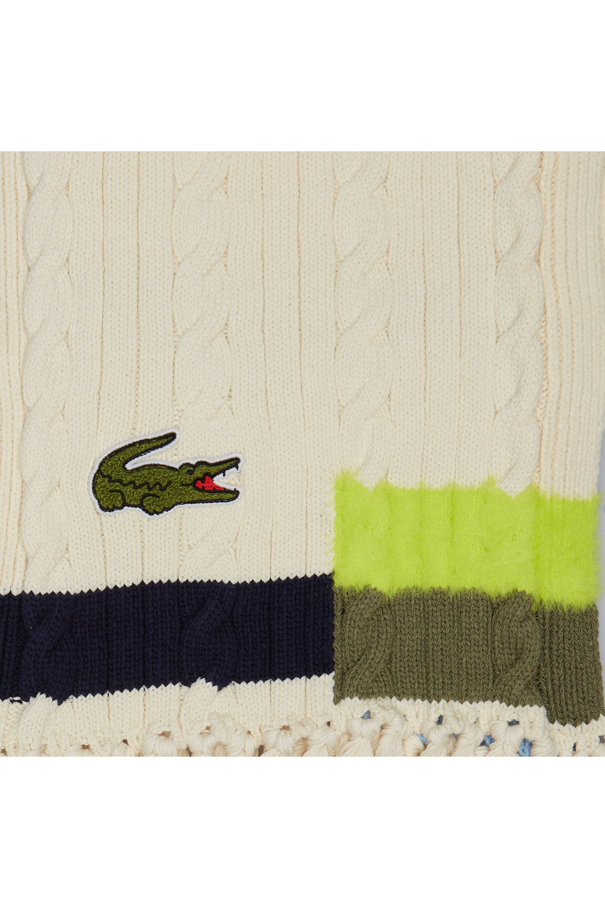 Lacoste Unisex Renk Bloklu Bej Atkı görsel 2