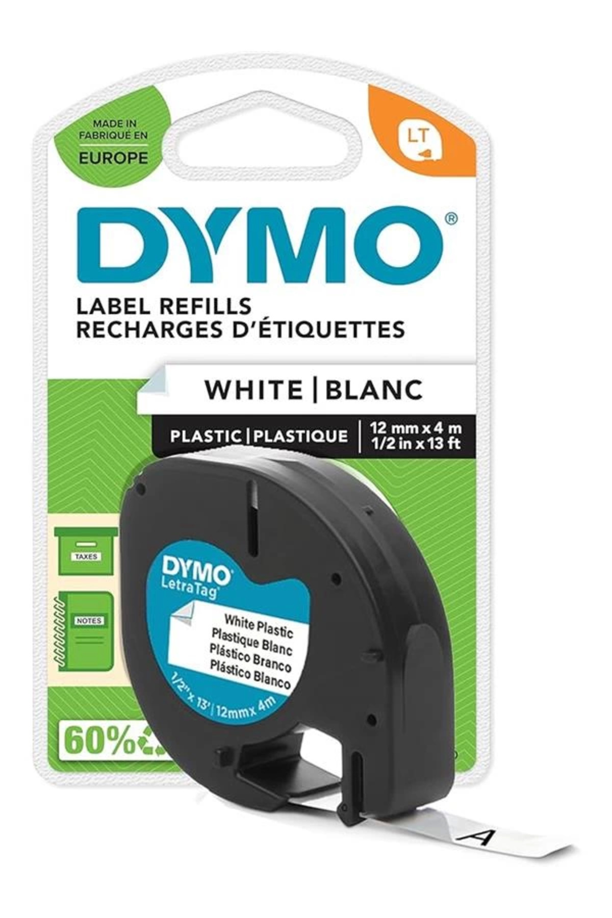 AyrStore LetraTag Plastik Şerit (12 mm X 4 mt), Beyaz (59422)