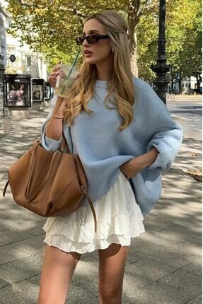 Dier Moda Bisiklet Yaka Oversize Triko Kazak Fmoda1972