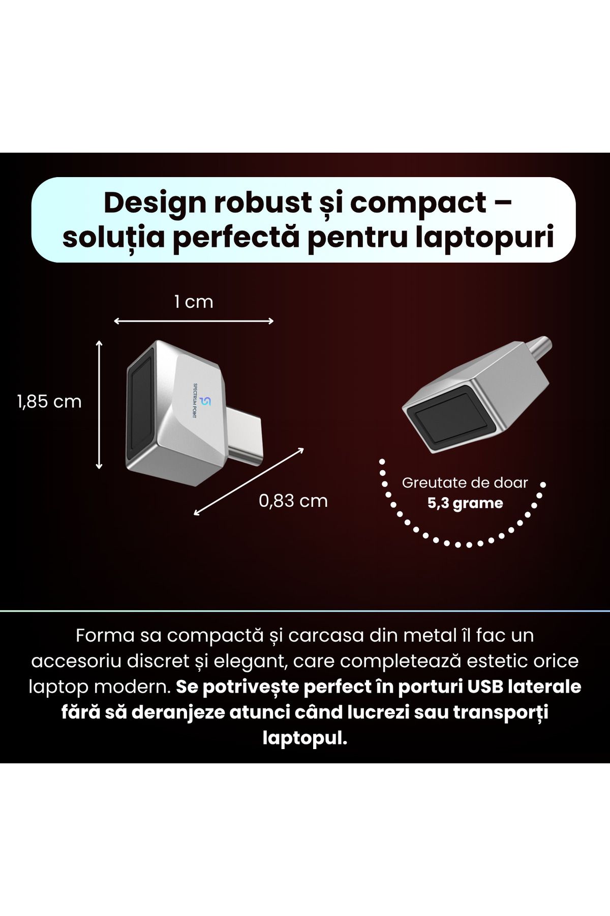 SpectrumPoint-USB-C fingerprint reader model U10, advanced security, compatible with Android and IOS, gray 6