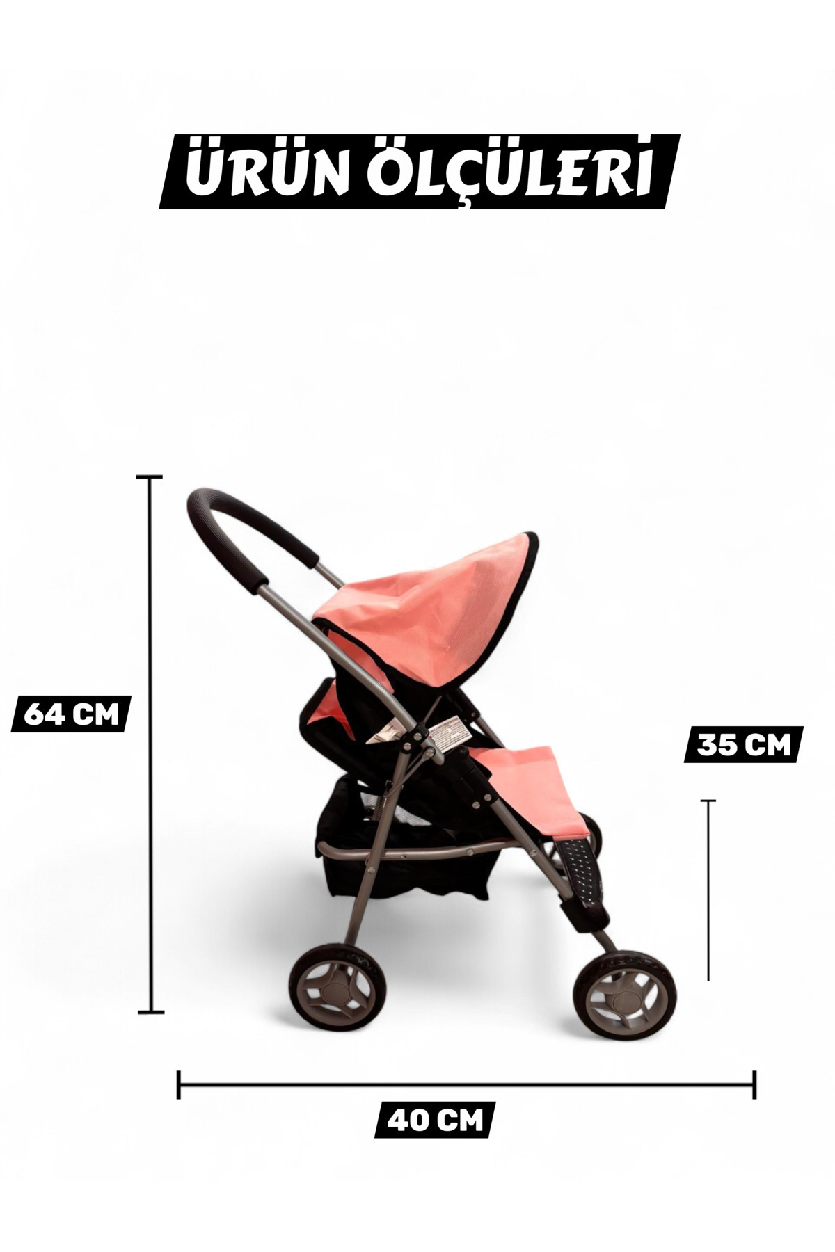 YILDIRIM OYUNCAK Katlanabilir Metal Dayanıklı Gövde 64 cm Tenteli Gölgelikli Oyuncak Bebek Arabası 3 Tekerli fotoğrafı 4 (önizleme)