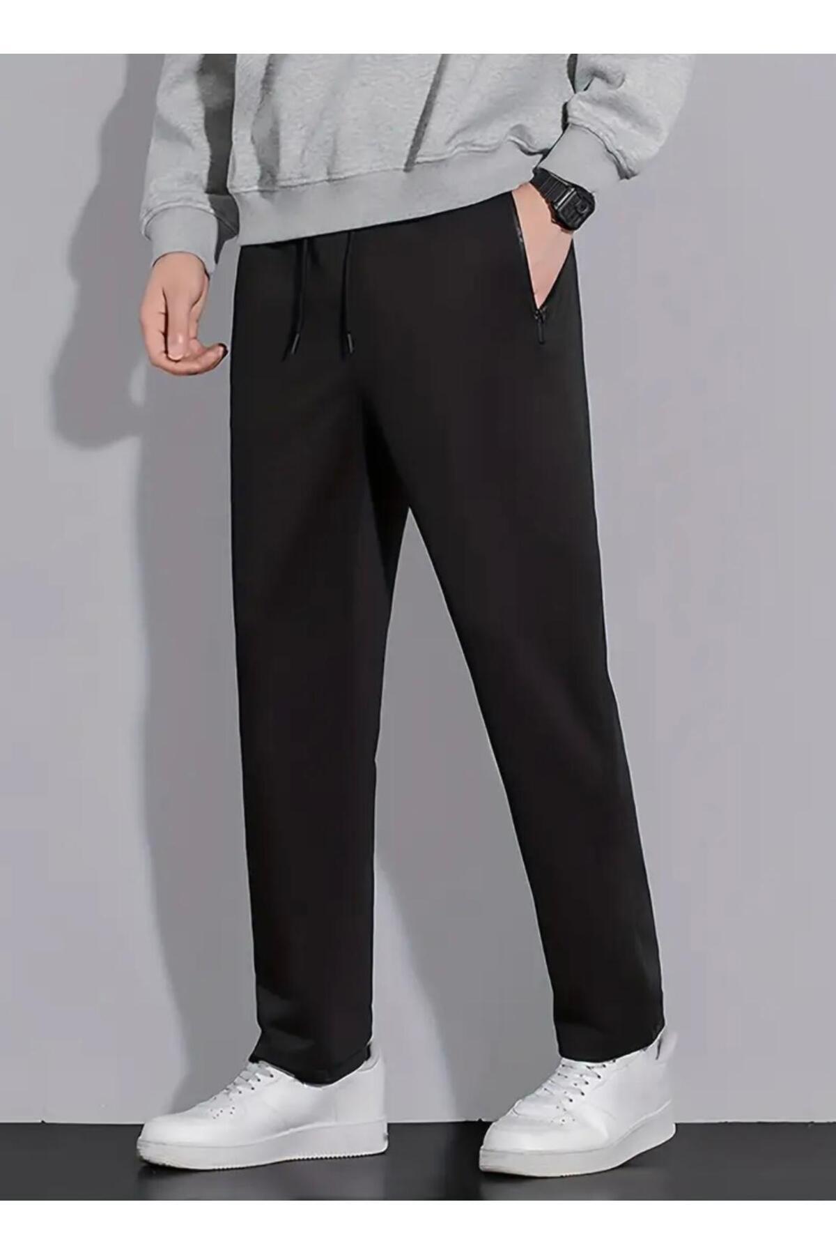 Last fashion Siyah Erkek Rahat Kalıp Eşofman Altı