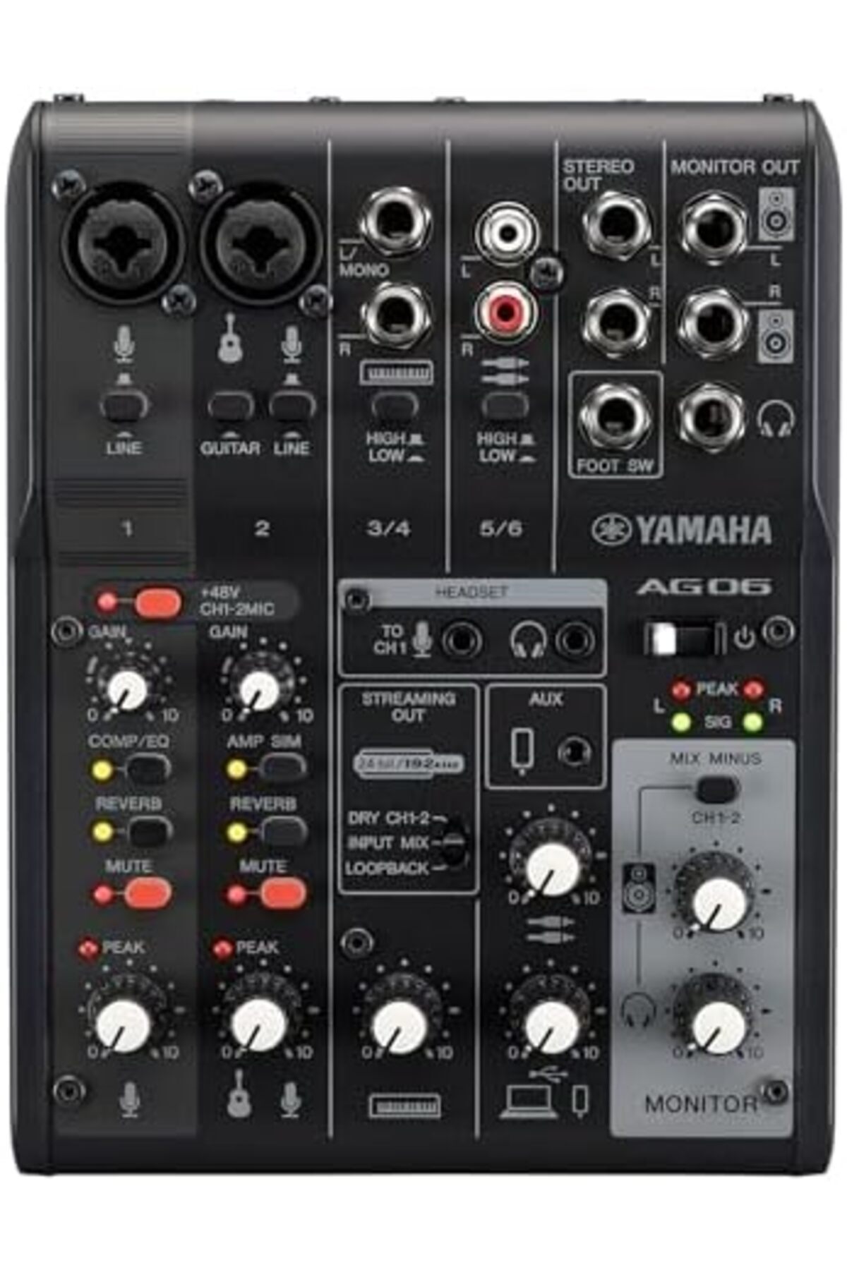 Yamaha-AG06MK2 Black 6-Channel Live Streaming Loopback Mixer/USB Interface with Steinberg Software S 2