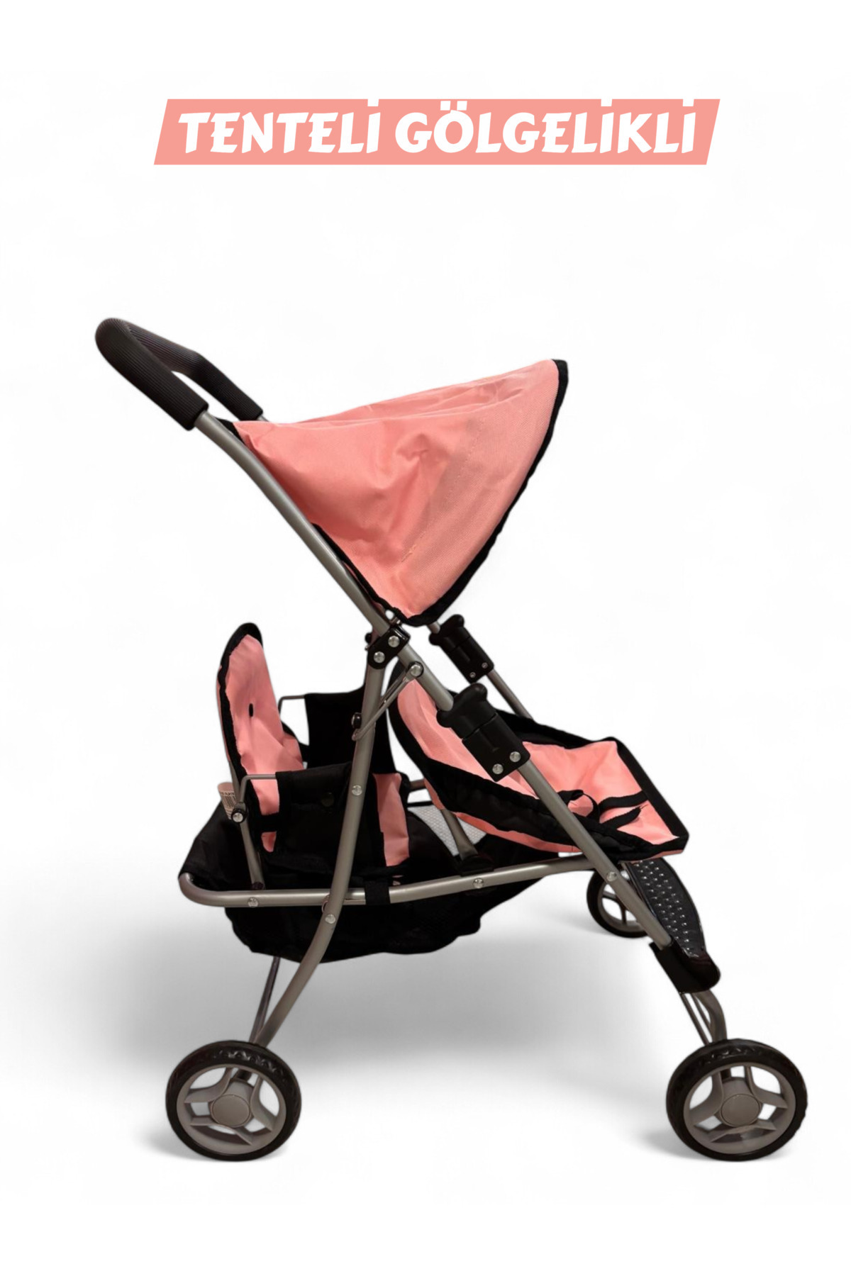 YILDIRIM OYUNCAK Katlanabilir Metal Dayanıklı Gövde 64 cm Tenteli Gölgelikli Oyuncak Bebek Arabası 3 Tekerli fotoğrafı 5 (önizleme)