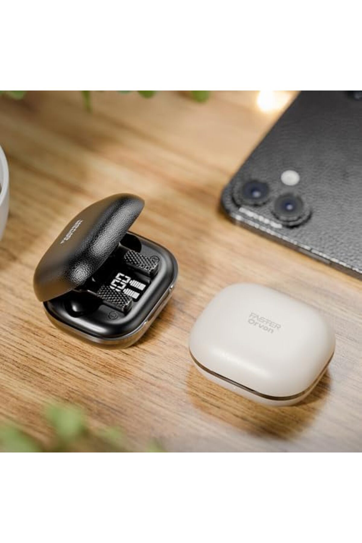 Faster-Orvon In-Ear Wireless Earbuds Bluetooth 5.4 - ANC+ENC, Leather Textured LED Display Case, 25H 6