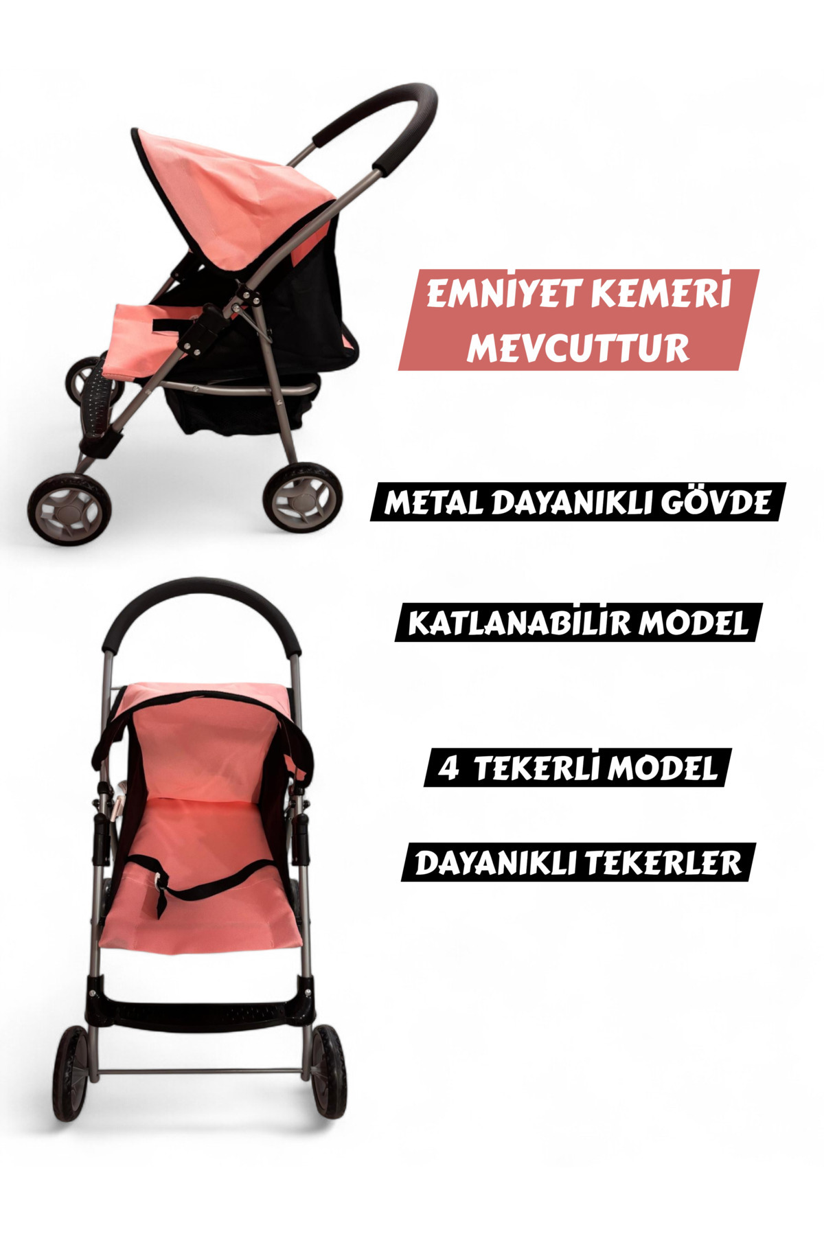 YILDIRIM OYUNCAK Katlanabilir Metal Dayanıklı Gövde 64 cm Tenteli Gölgelikli Oyuncak Bebek Arabası 3 Tekerli fotoğrafı 2 (önizleme)