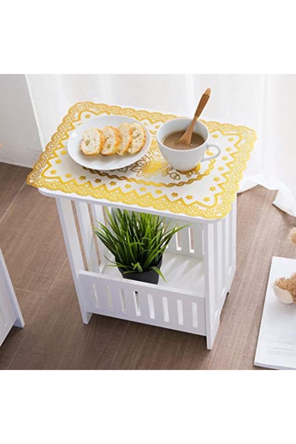 genric-FFD Side Table End Table Sofa Side Table Bedside Table with Storage Basket Storage Unit Wooden 5