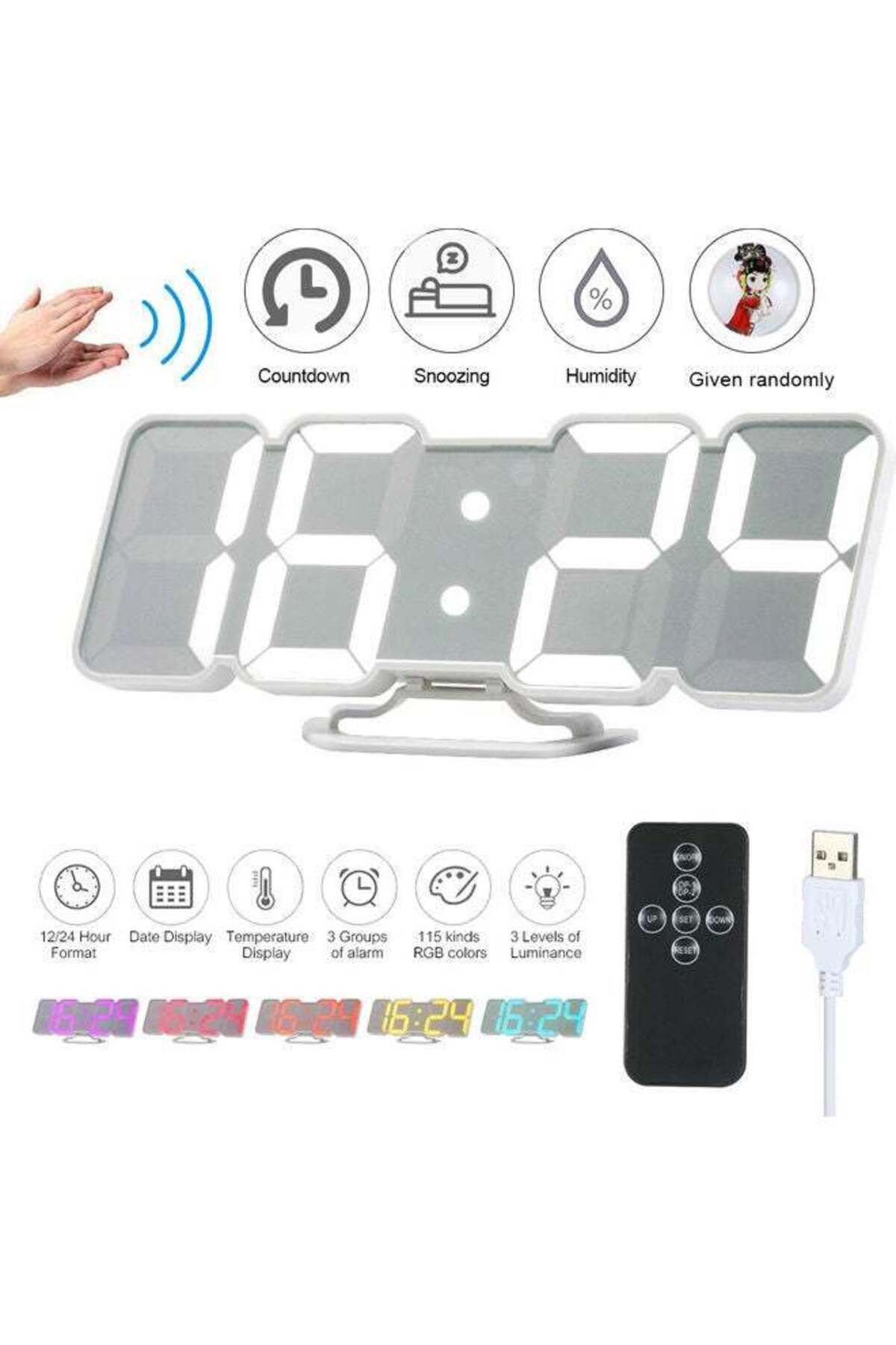 Generic-Upgraded 3D Wireless Digital RGB LED Alarm Clock with Remote Multicolour 24.70*3.00*8.00cm 1