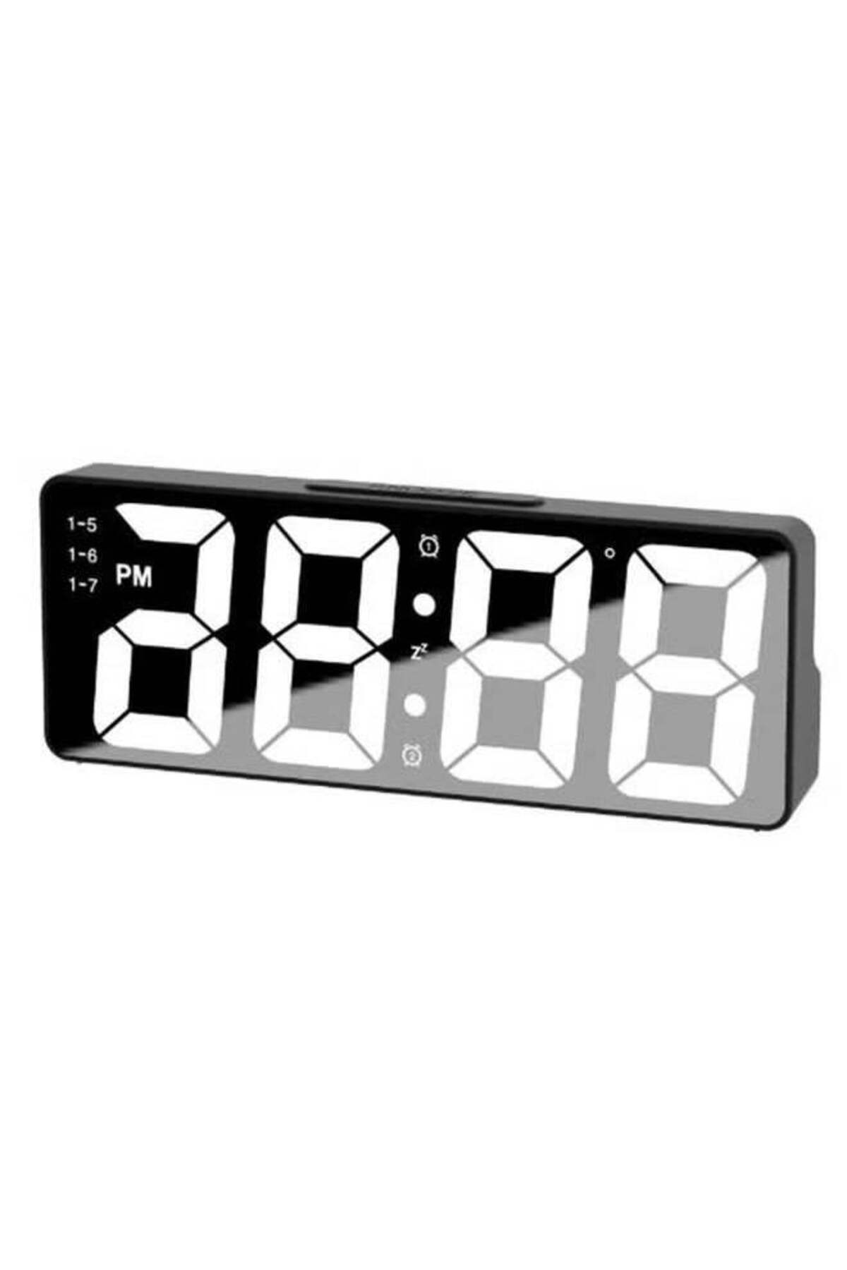 Generic-Digital Alarm Clock Wall Clock with Date Week Temperature, Mirror Surface LED Electronic Clocks, Ad 1