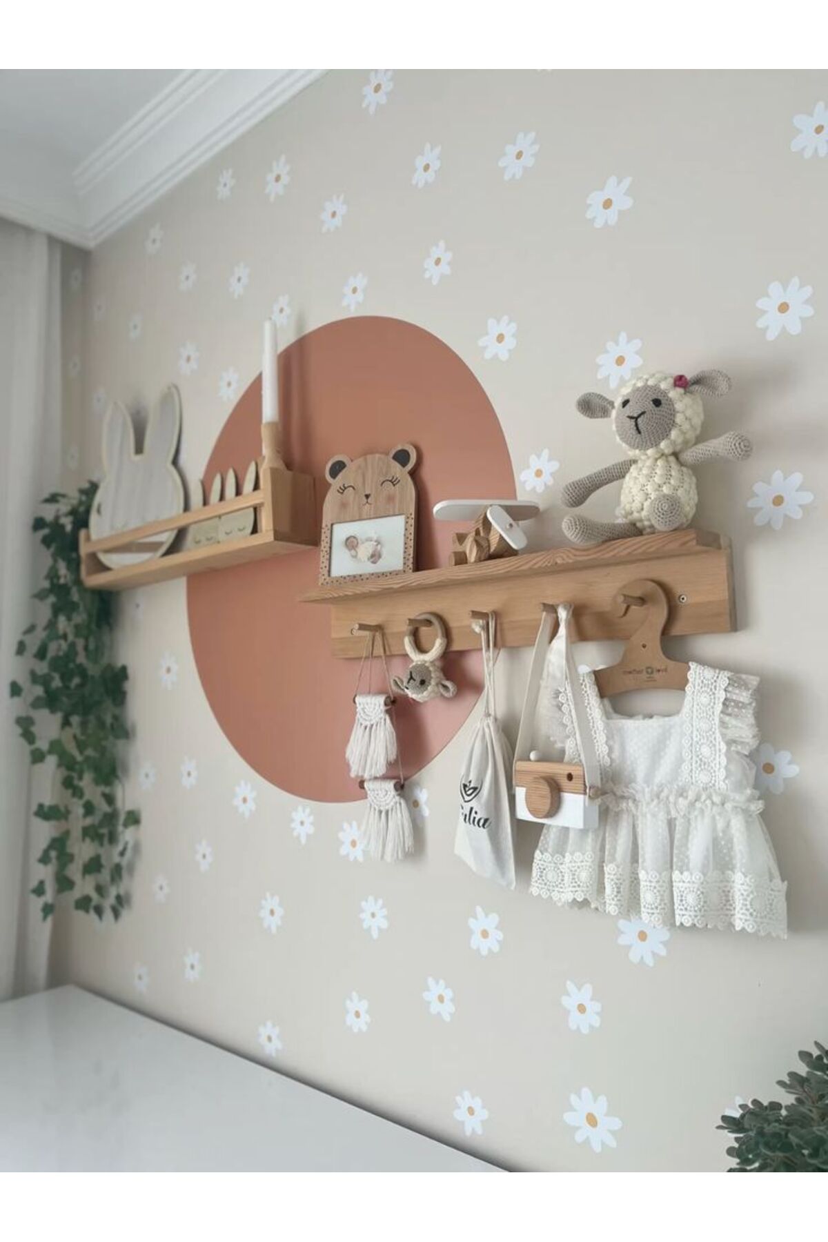 metre dizayn Ahşap Askılık Raf Ve Kitaplık Raf Eğitici Montessori Raf Çocuk Bebek Odası Rafı 2'li 40 Cm fotoğrafı 6 (önizleme)