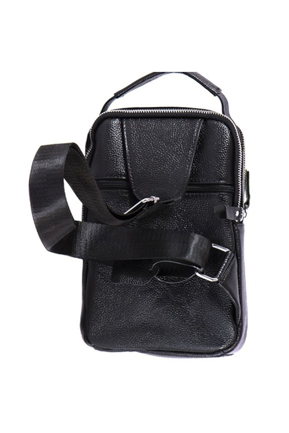 L-line fashion-Men's bag, made of genuine leather, black, fixed handle and an adjustable strap, size: 27/18/7 cm 3
