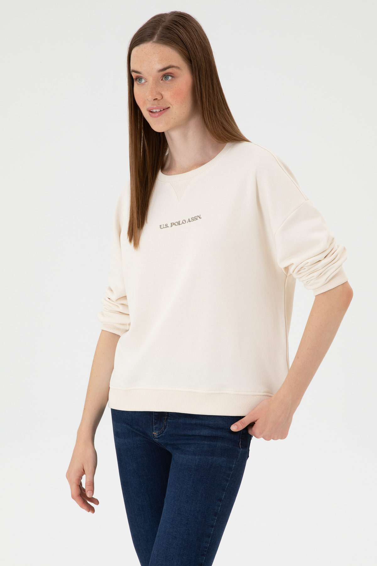 U.S. Polo Assn. Kadın Krem Bisiklet Yaka Sweathırt 50313562-VR071