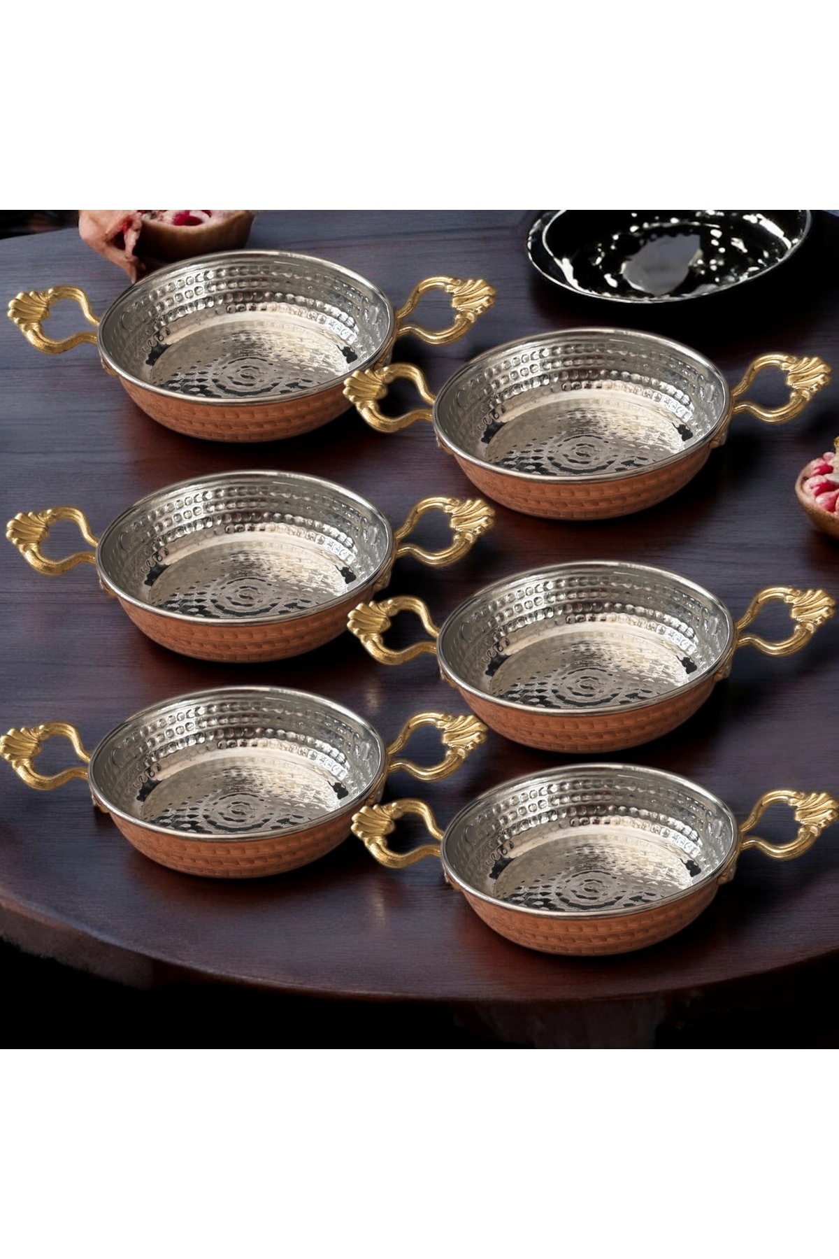 BARITCIOGLU Bakır mini sahan kahvaltılık mezelik 6 lı takım