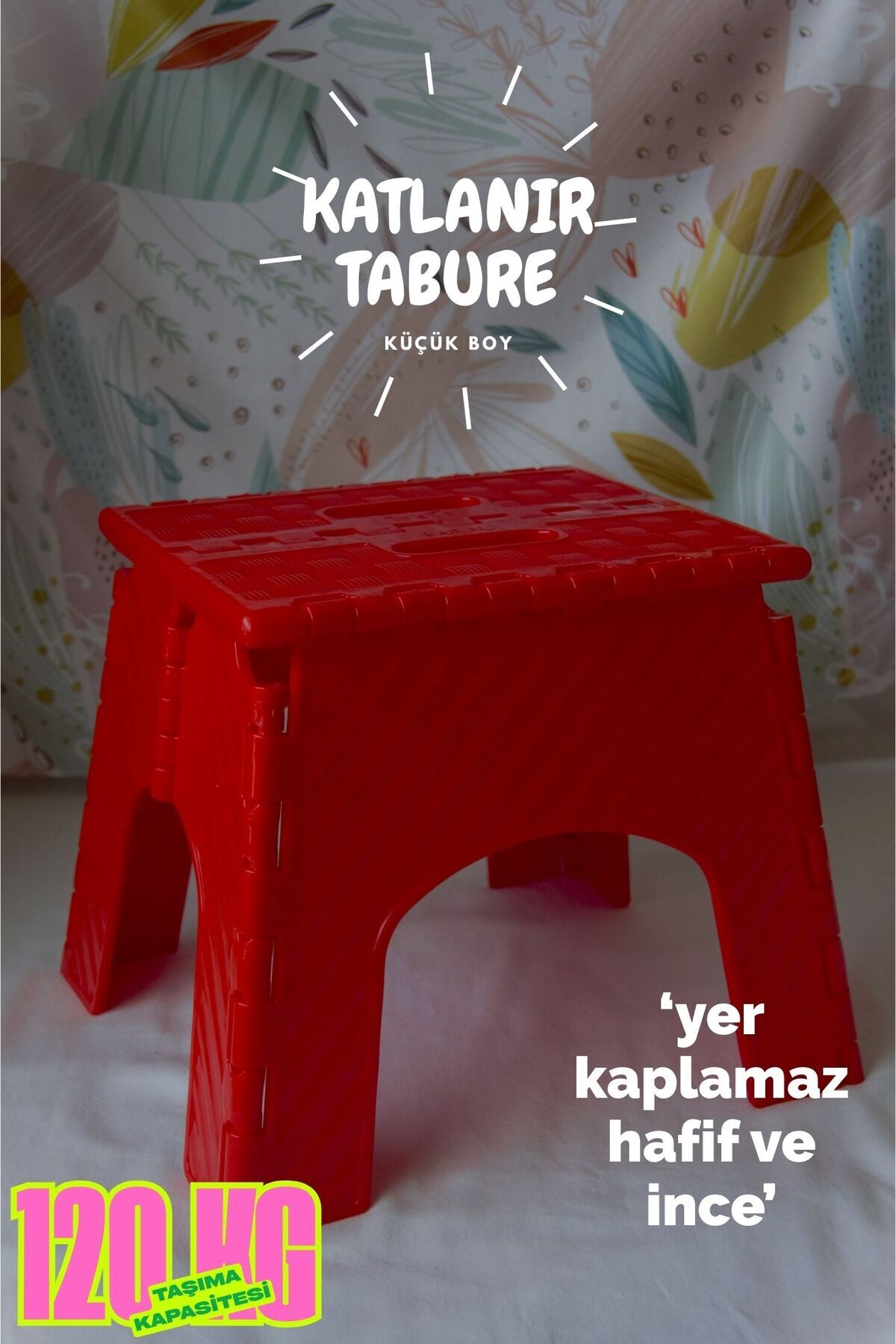 saral plastik Katlanabilir Tabure Küçük Boy Kırmızı Renk Taşınabilir Piknik Taburesi,Mutfak Taburesi,Kamp Taburesi